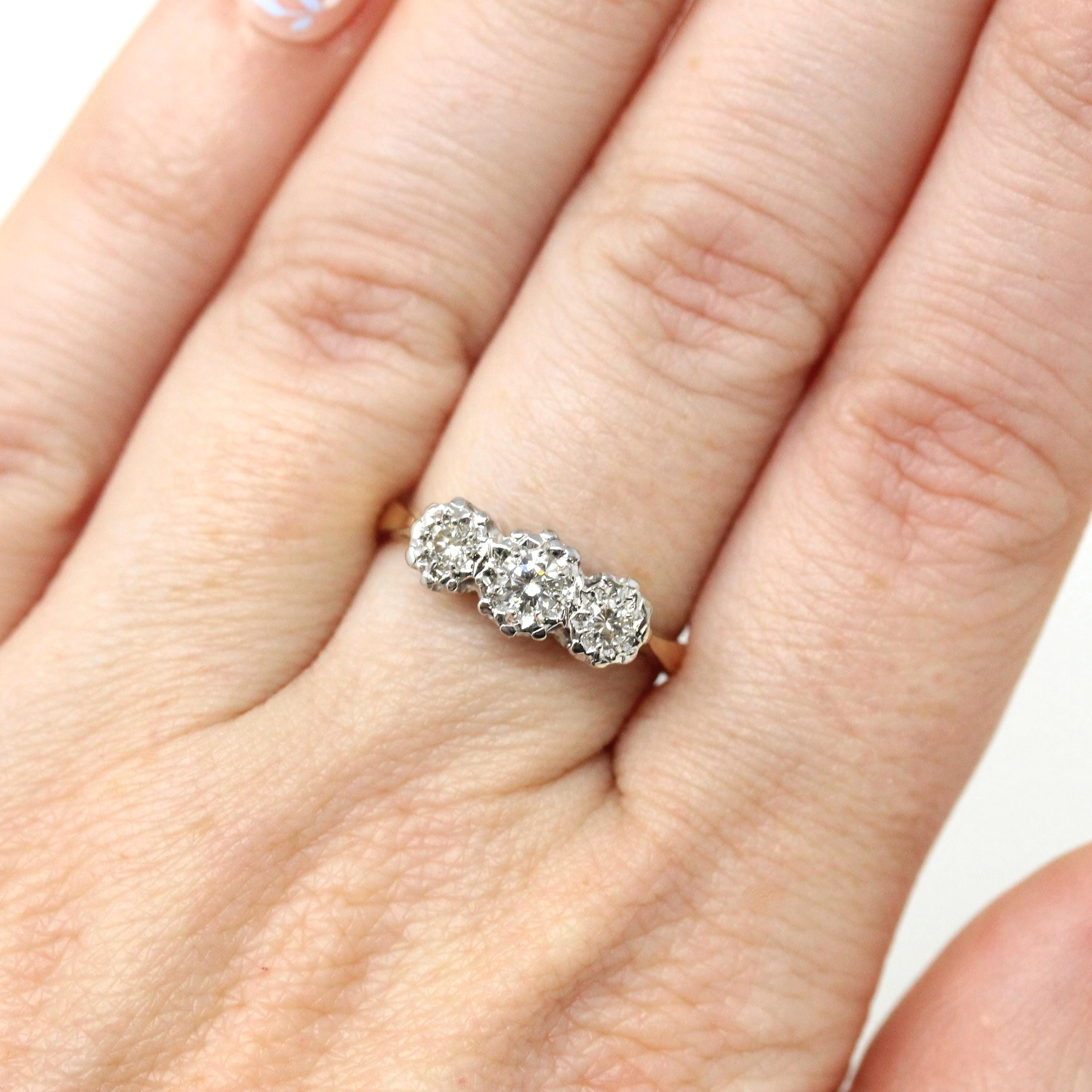 Star-Incised Diamond Ring - Vintage 18k Yellow & White Gold .28 CTW Wedding Band - Estate Circa 1988 English Anniversary 2 Tone Fine Jewelry