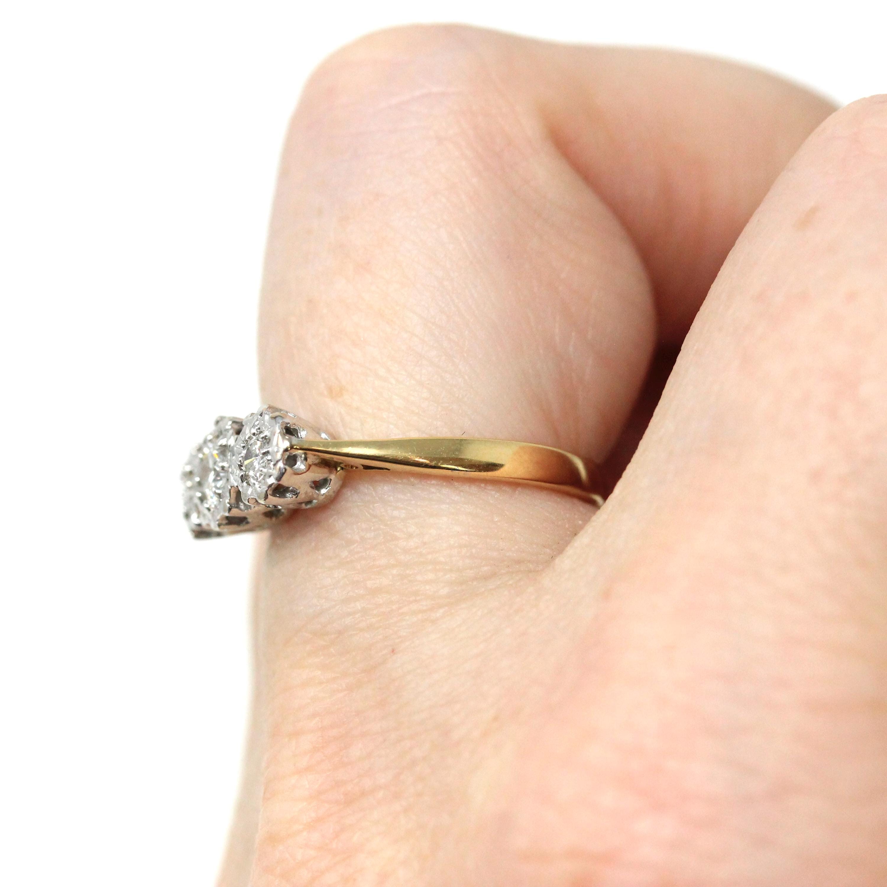 Star-Incised Diamond Ring - Vintage 18k Yellow & White Gold .28 CTW Wedding Band - Estate Circa 1988 English Anniversary 2 Tone Fine Jewelry