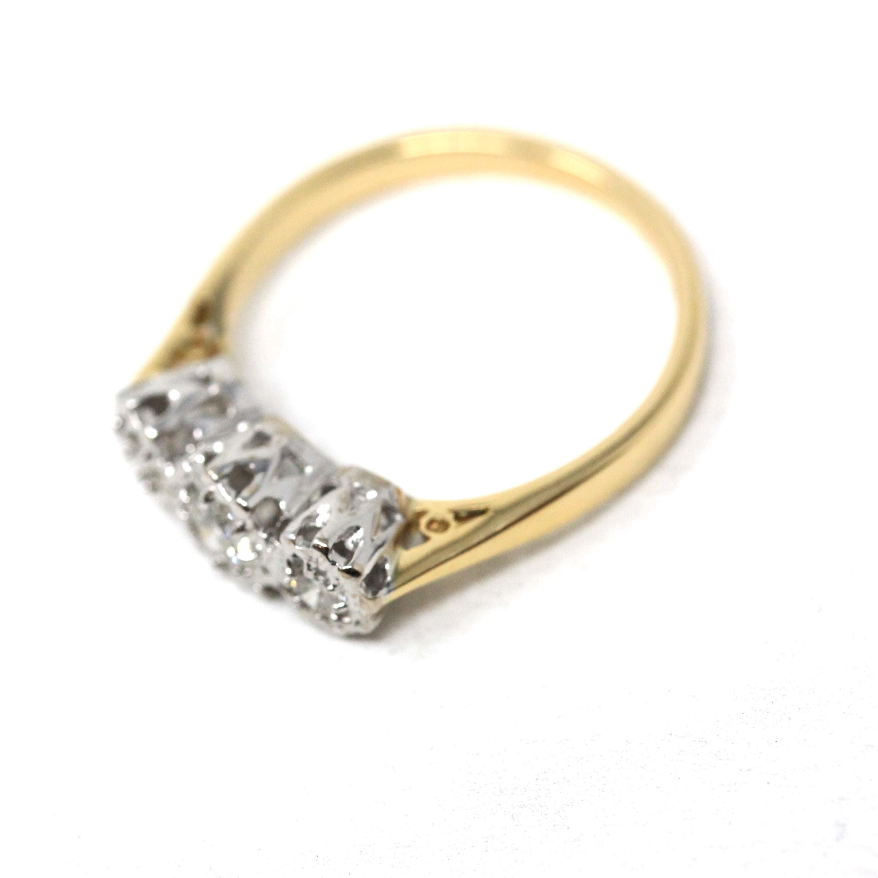Star-Incised Diamond Ring - Vintage 18k Yellow & White Gold .28 CTW Wedding Band - Estate Circa 1988 English Anniversary 2 Tone Fine Jewelry