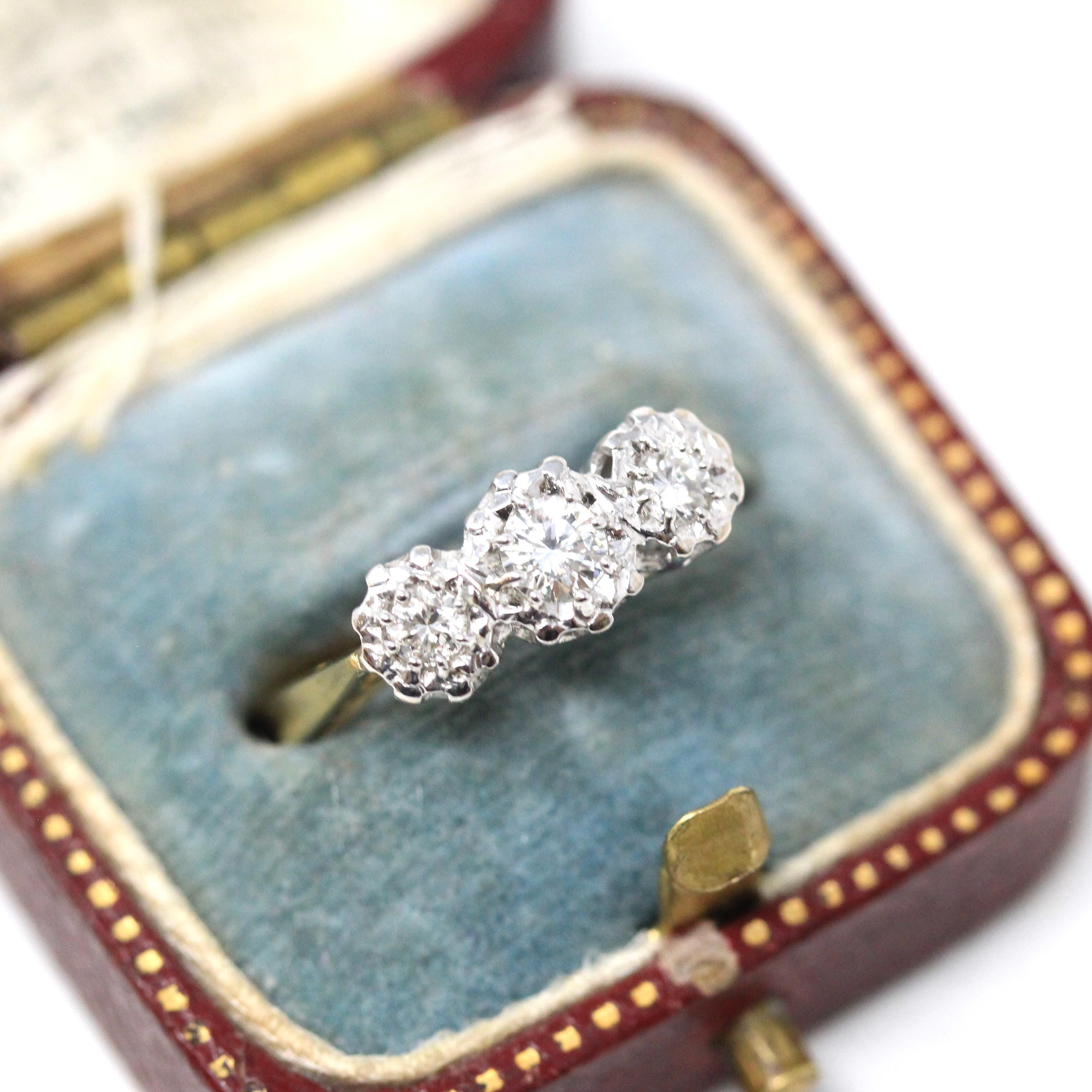Star-Incised Diamond Ring - Vintage 18k Yellow & White Gold .28 CTW Wedding Band - Estate Circa 1988 English Anniversary 2 Tone Fine Jewelry