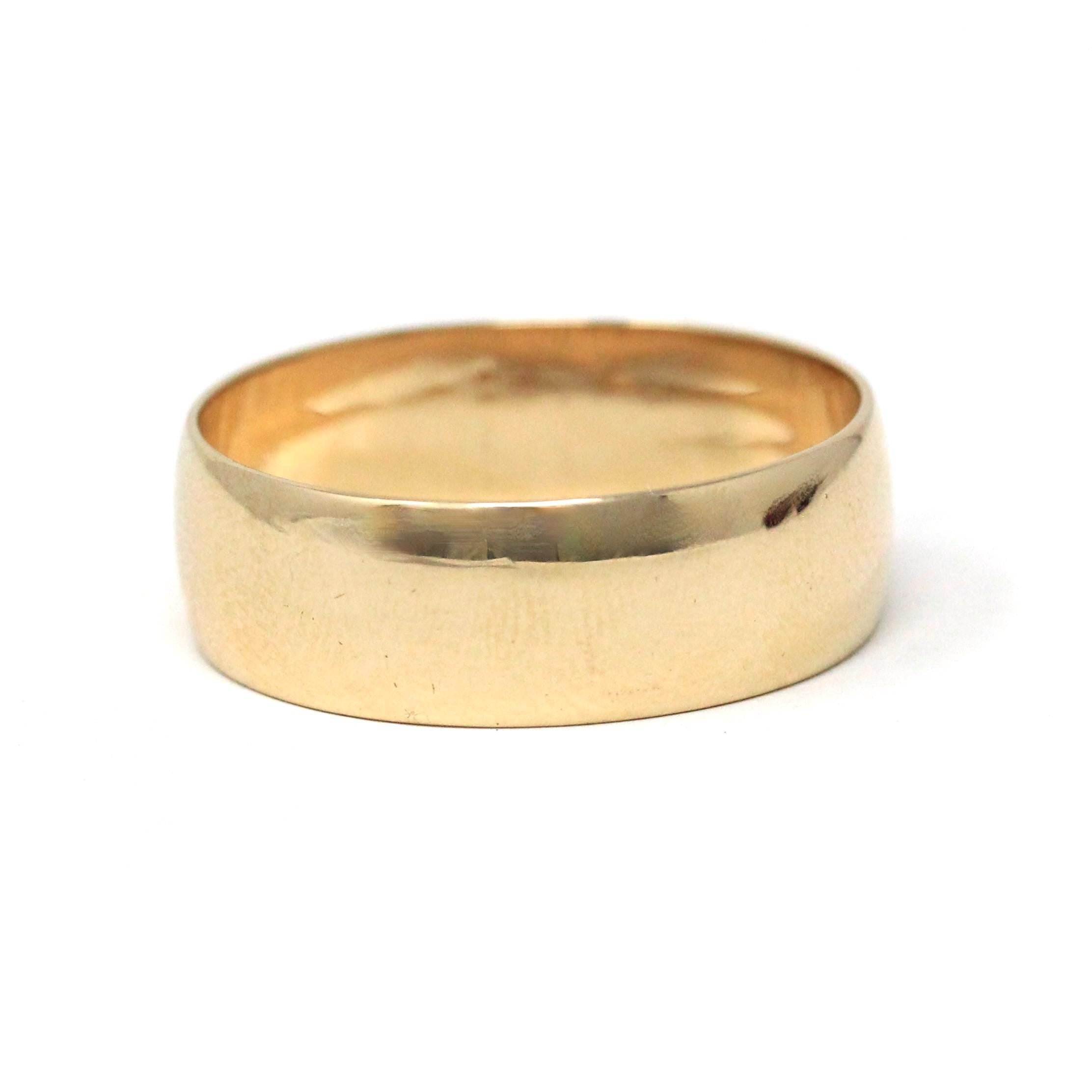 Vintage Wedding Band - Estate 10k Yellow Gold Wide Men's Unisex Stacking Cigar Ring - Modern Dated 1987 "ELE to VIC 3-16-87" Fine Jewelry