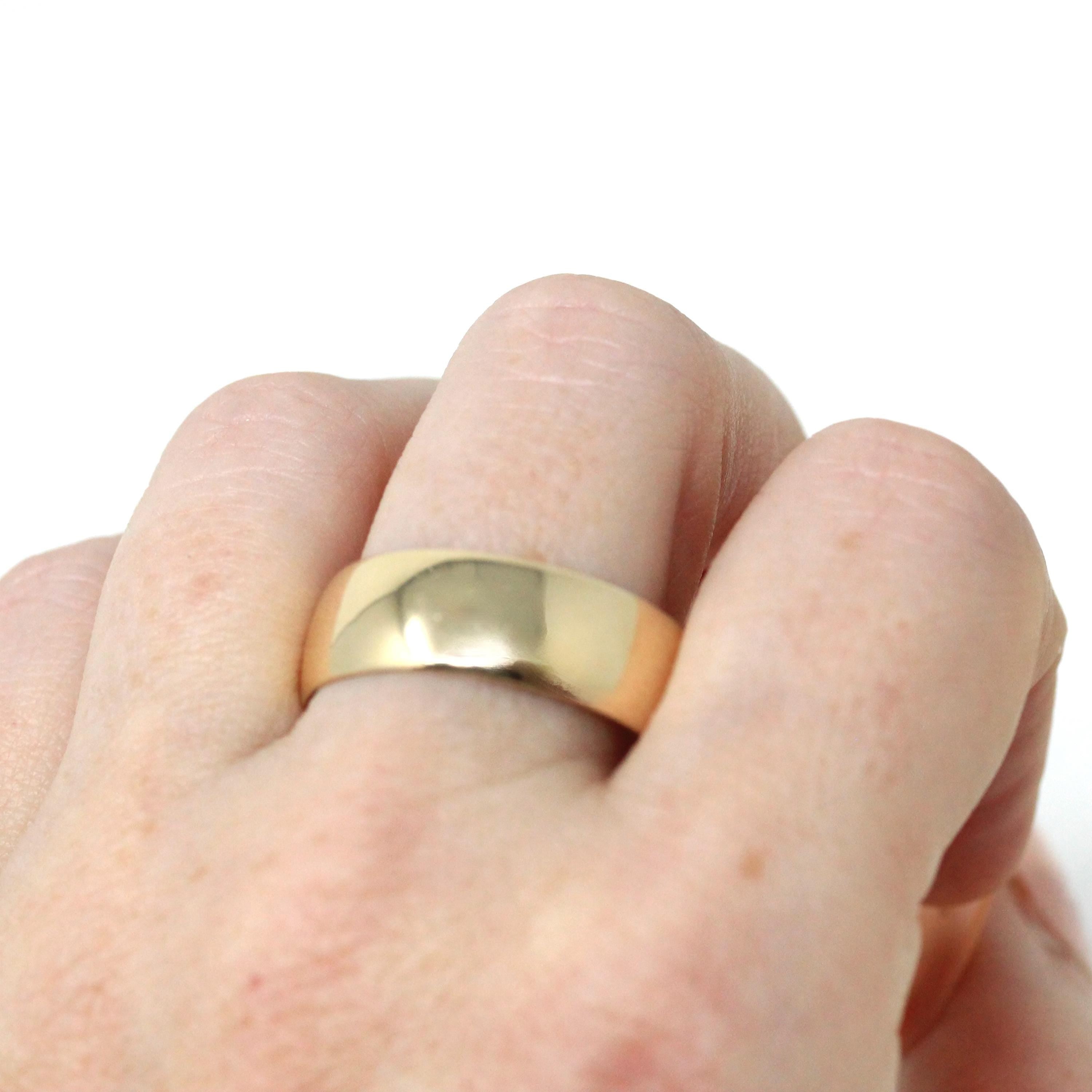 Vintage Wedding Band - Estate 10k Yellow Gold Wide Men's Unisex Stacking Cigar Ring - Modern Dated 1987 "ELE to VIC 3-16-87" Fine Jewelry