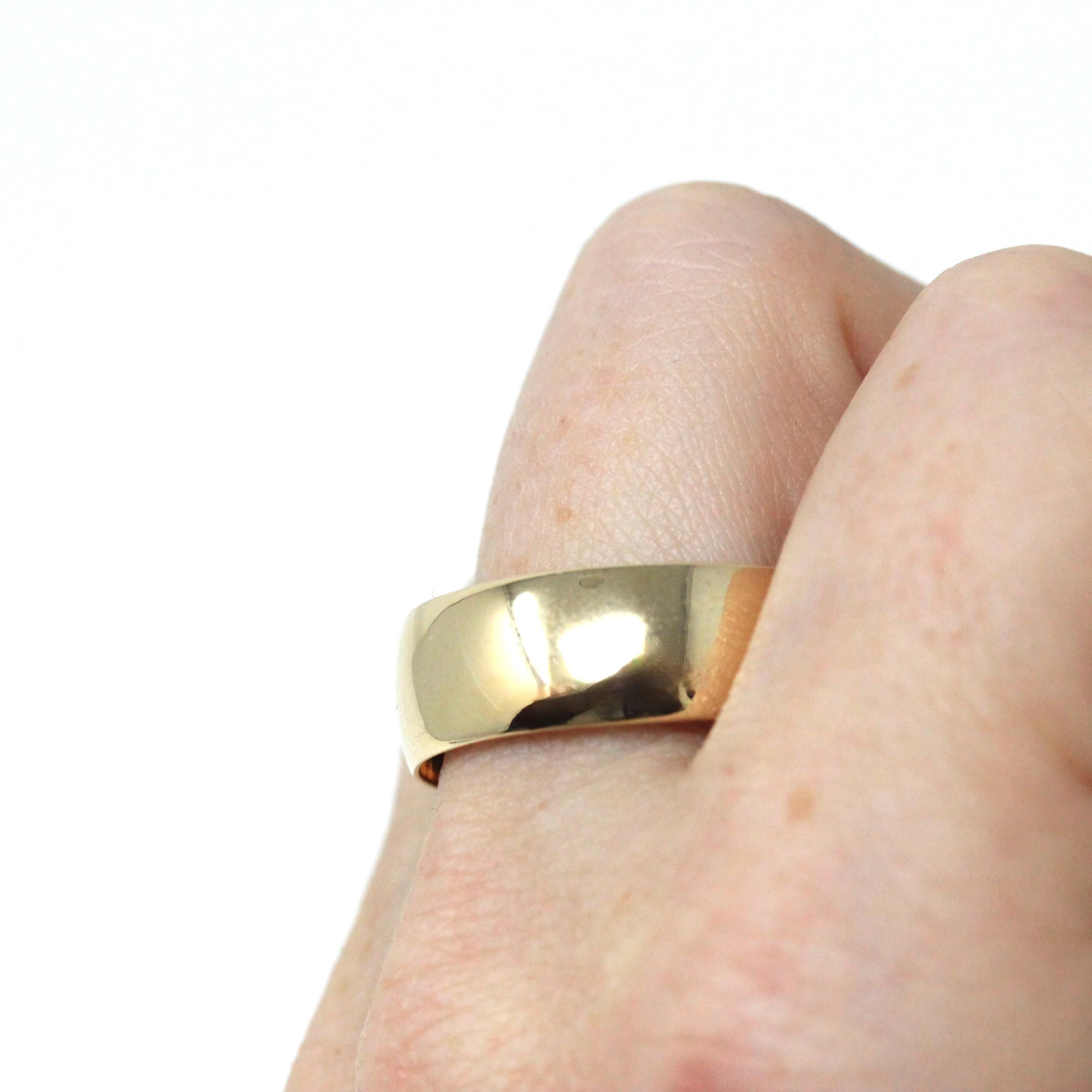 Vintage Wedding Band - Estate 10k Yellow Gold Wide Men's Unisex Stacking Cigar Ring - Modern Dated 1987 "ELE to VIC 3-16-87" Fine Jewelry