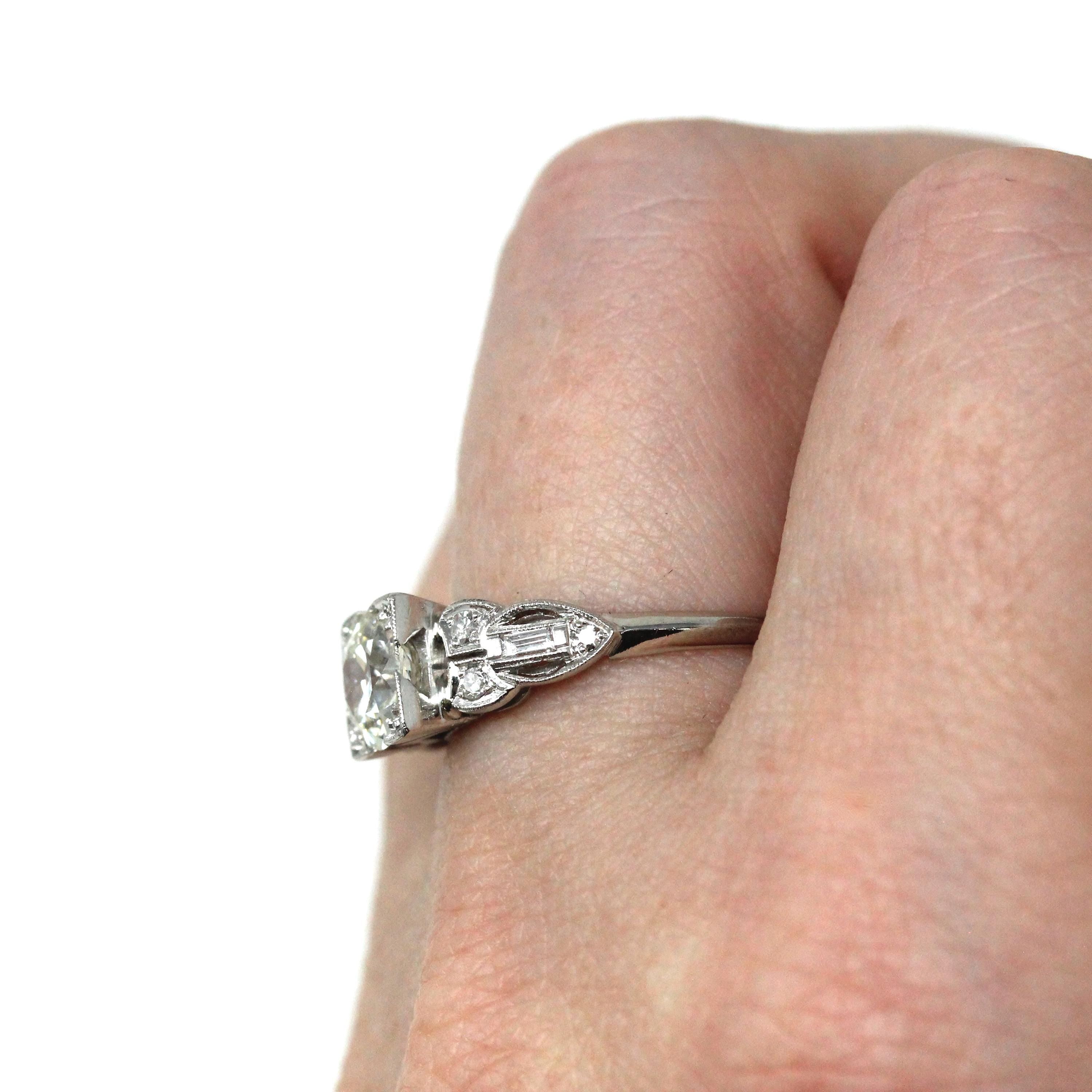 Art Deco Engagement Ring - Vintage Platinum 1.25 CTW Natural Diamonds - Circa 1930s Era Handmade Geometric Size 7 Fine Bridal Report Jewelry