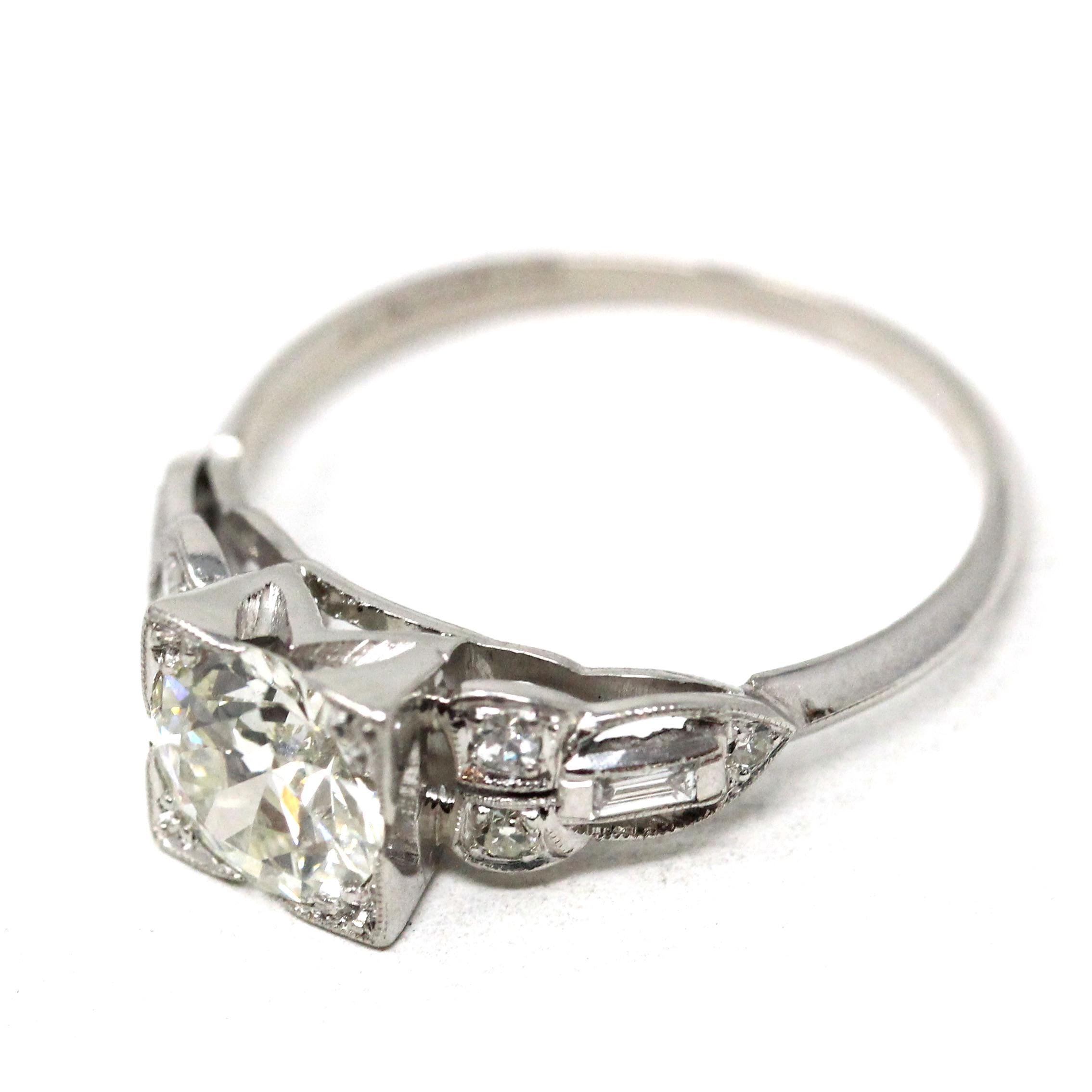 Art Deco Engagement Ring - Vintage Platinum 1.25 CTW Natural Diamonds - Circa 1930s Era Handmade Geometric Size 7 Fine Bridal Report Jewelry