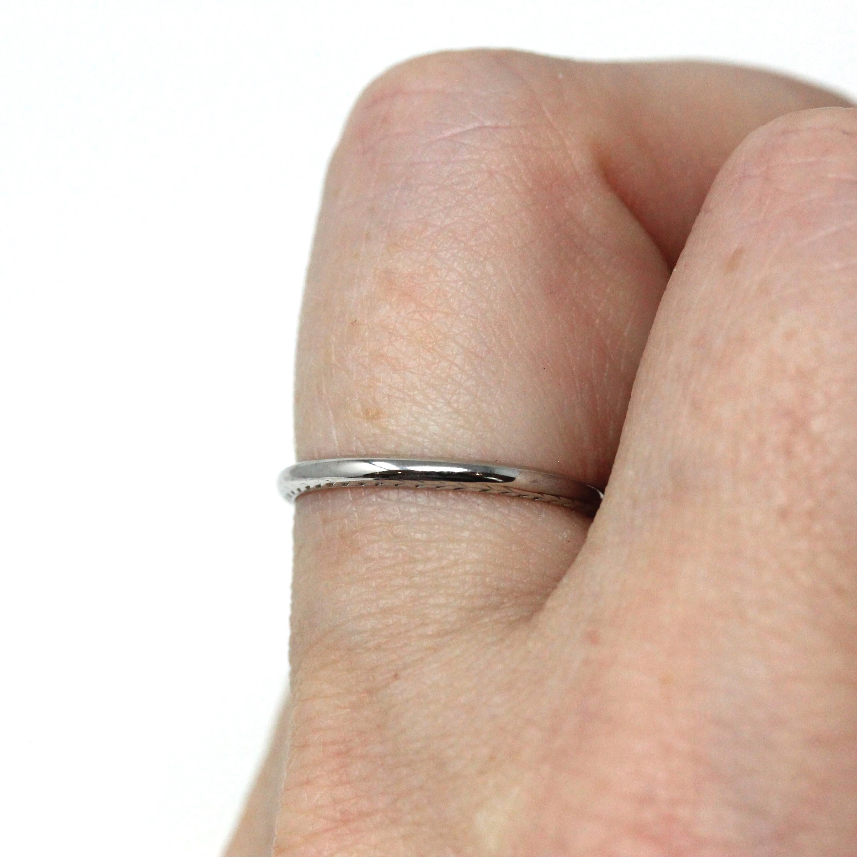 Antique Wedding Band - Art Deco Era 18k White Gold Eternity Wheat Design Ring - Vintage Circa 1920s Size 5 1/2 Wedding Bridal Fine Jewelry