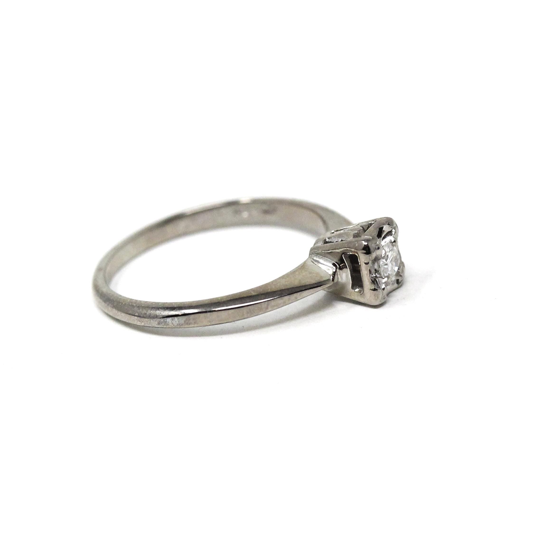 Illusion Diamond Ring - Mid Century 18k White Gold Engagement Natural Gemstone Solitaire - Vintage 1950s Era Size 4 1/2 Fine Bridal Jewelry
