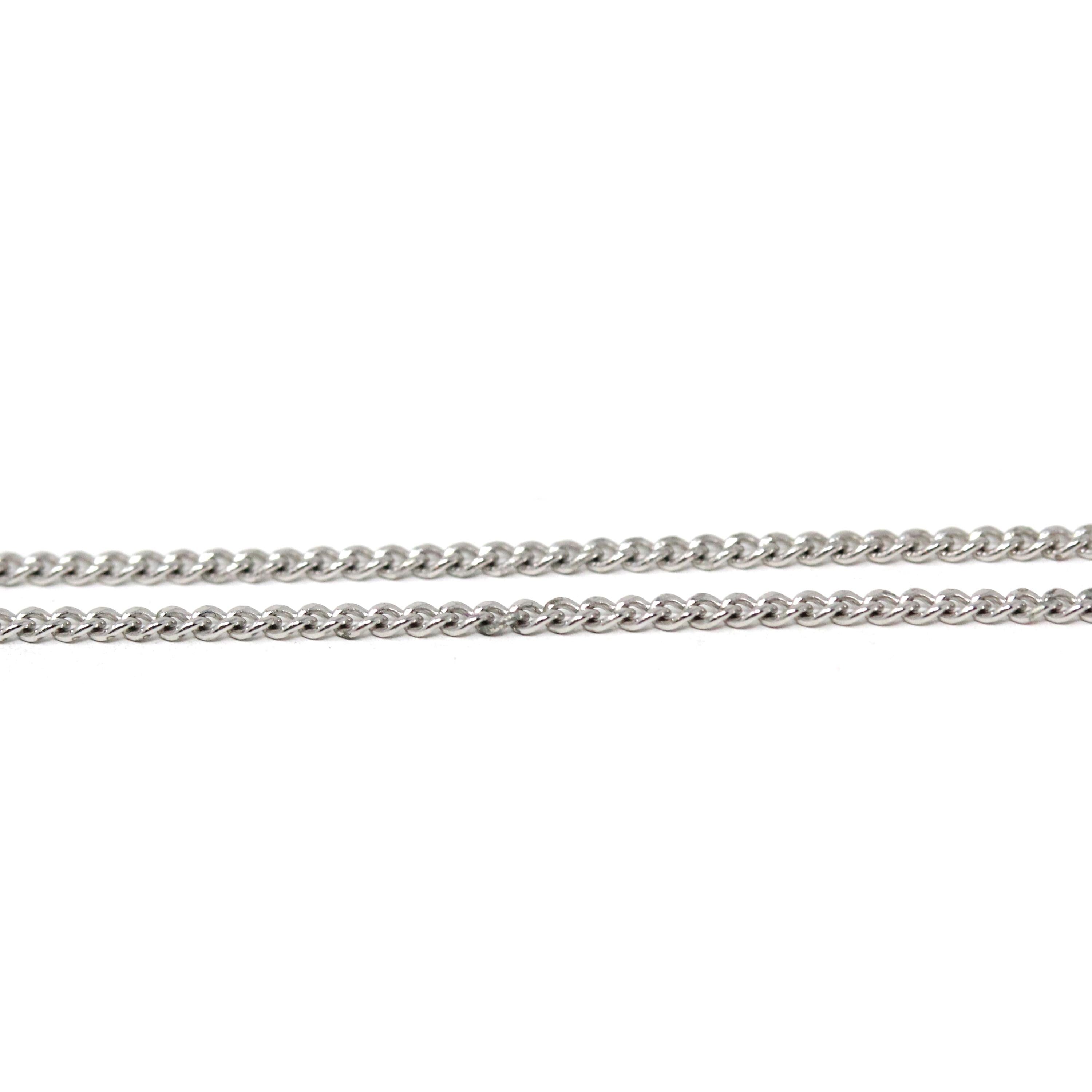 Vintage Chain Necklace - Retro 14k White Gold 24 Inch Spring Ring Clasp Curb Link Style - Circa 1960s Era Fine Unisex Mens Accessory Jewelry