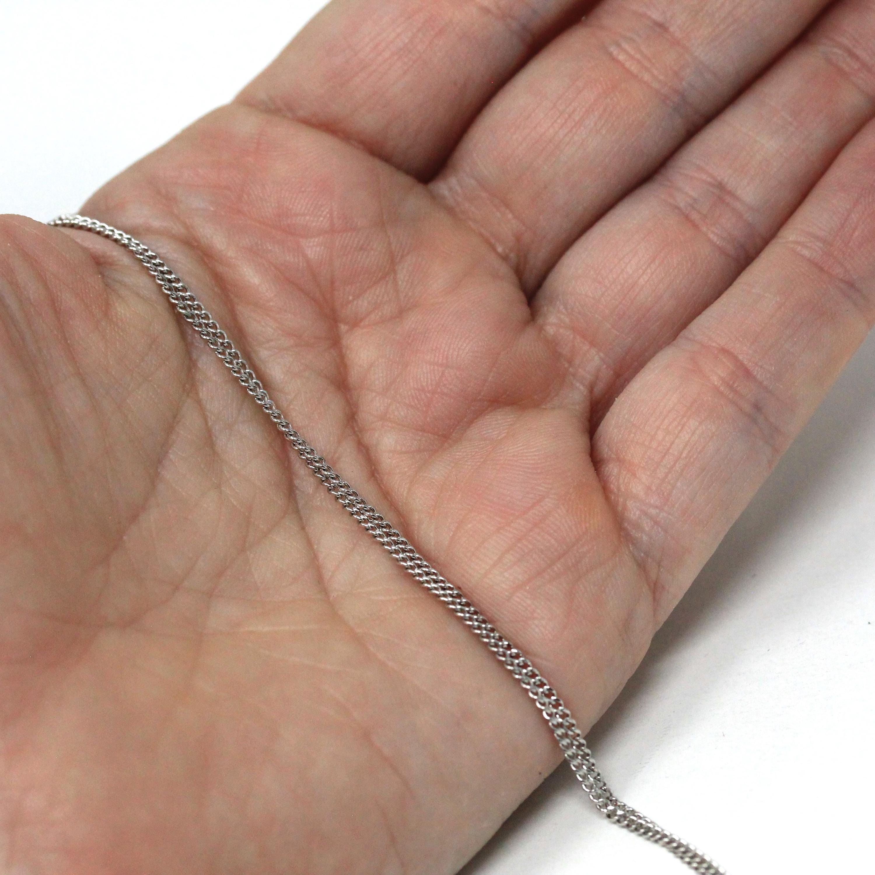Vintage Chain Necklace - Retro 14k White Gold 24 Inch Spring Ring Clasp Curb Link Style - Circa 1960s Era Fine Unisex Mens Accessory Jewelry