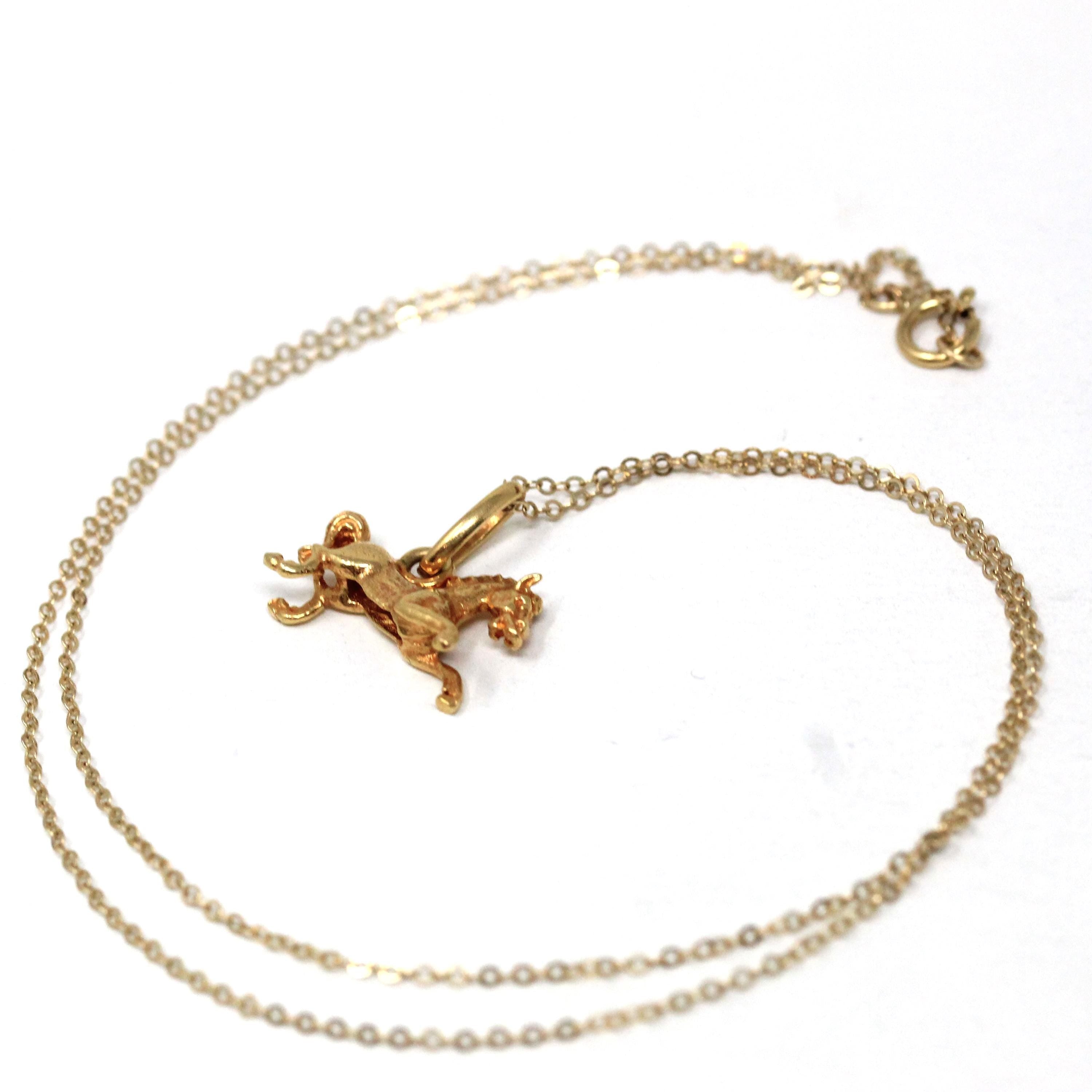 Vintage Equestrian Necklace - Retro 18k Yellow Gold Figural Detailed Horse Charm - Circa 1960s Era Dainty Pendant Fine Statement Jewelry