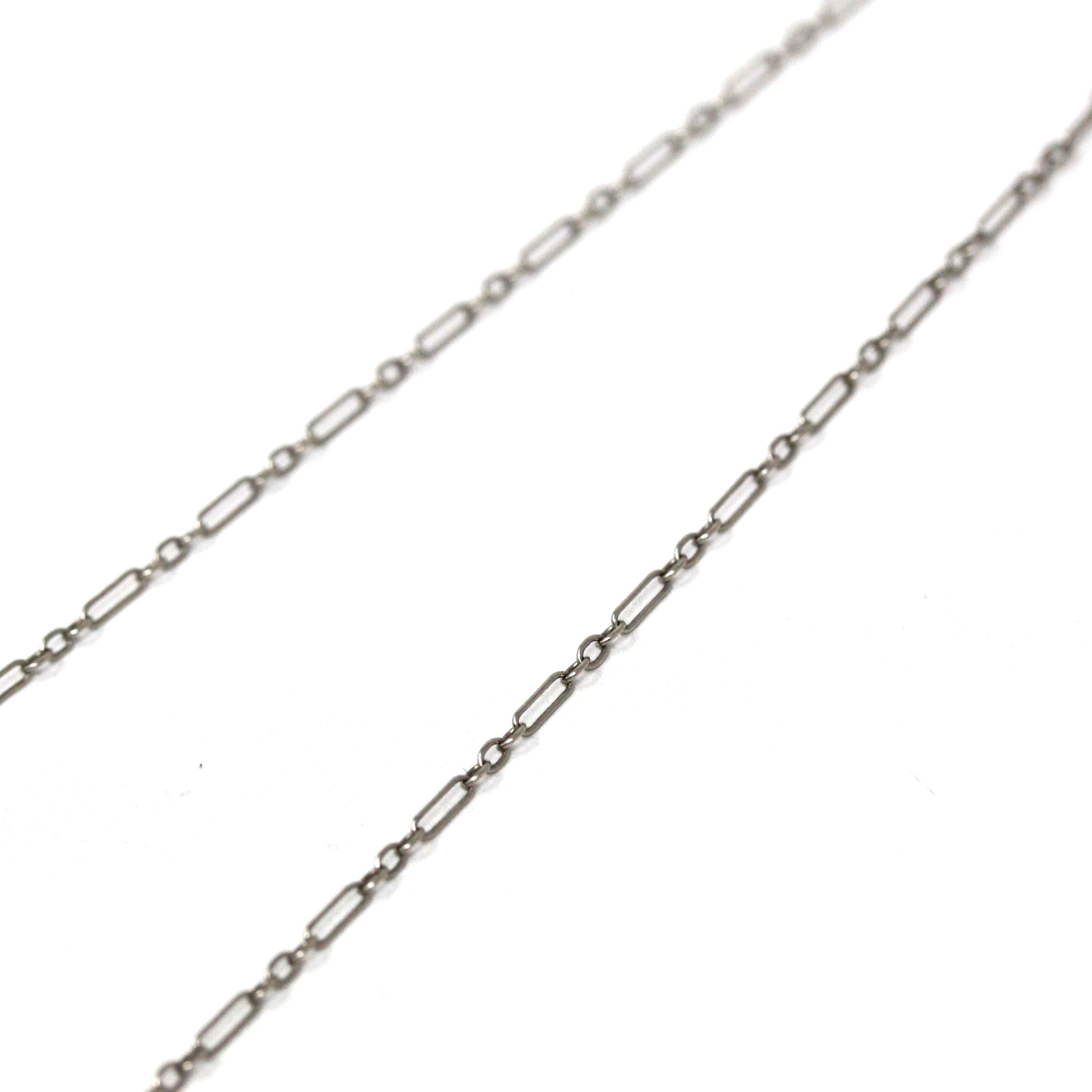Vintage Chain Necklace - Art Deco 14k White Gold Decorative Paper Clip Link - Circa 1920s Era Spring Ring Clasp Dainty Accessory Jewelry