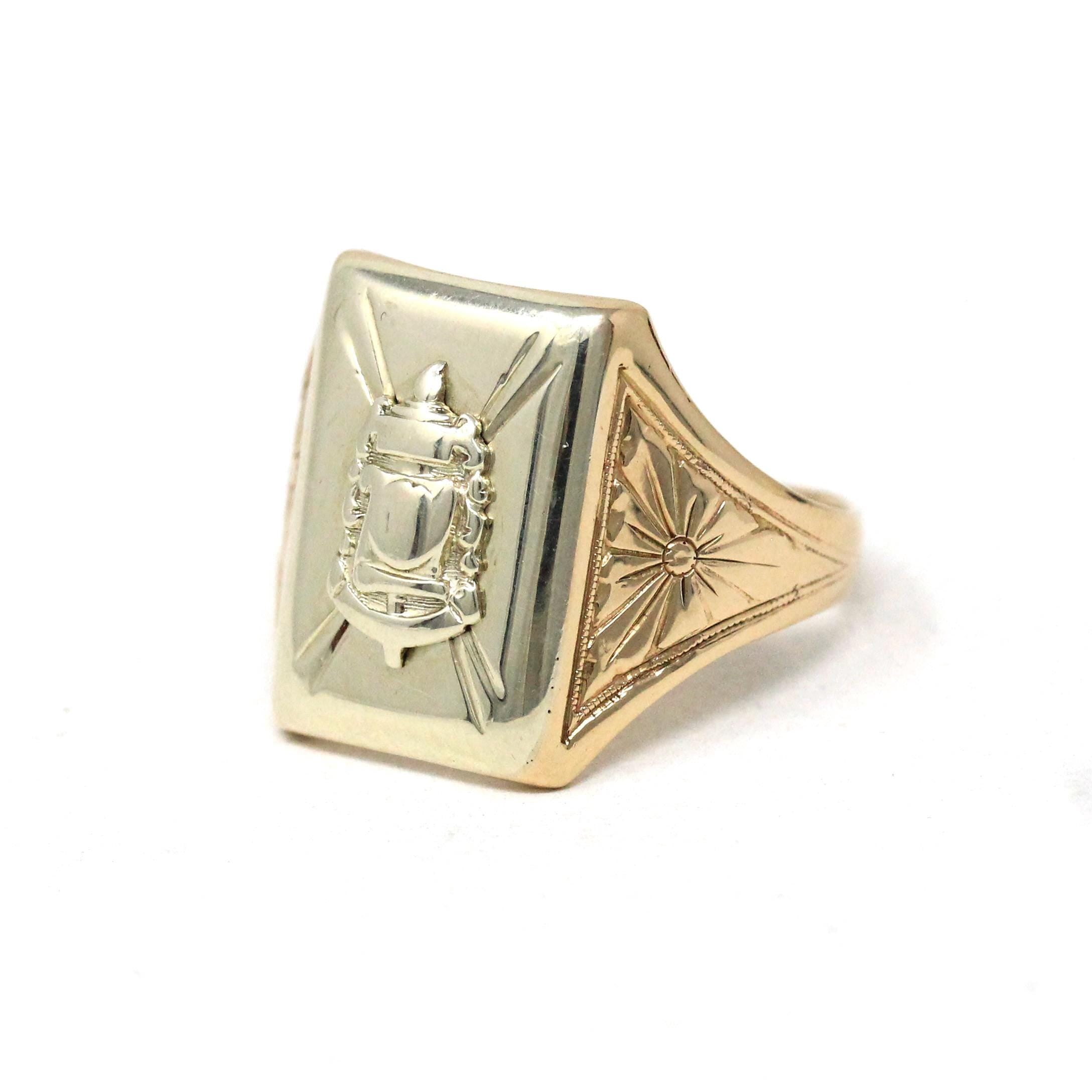 Vintage Signet Ring - 10k Yellow Gold United States Navy Anchor Crest - Circa 1940s Mid Century Size 10 Men's Military Fine Josten's Jewelry