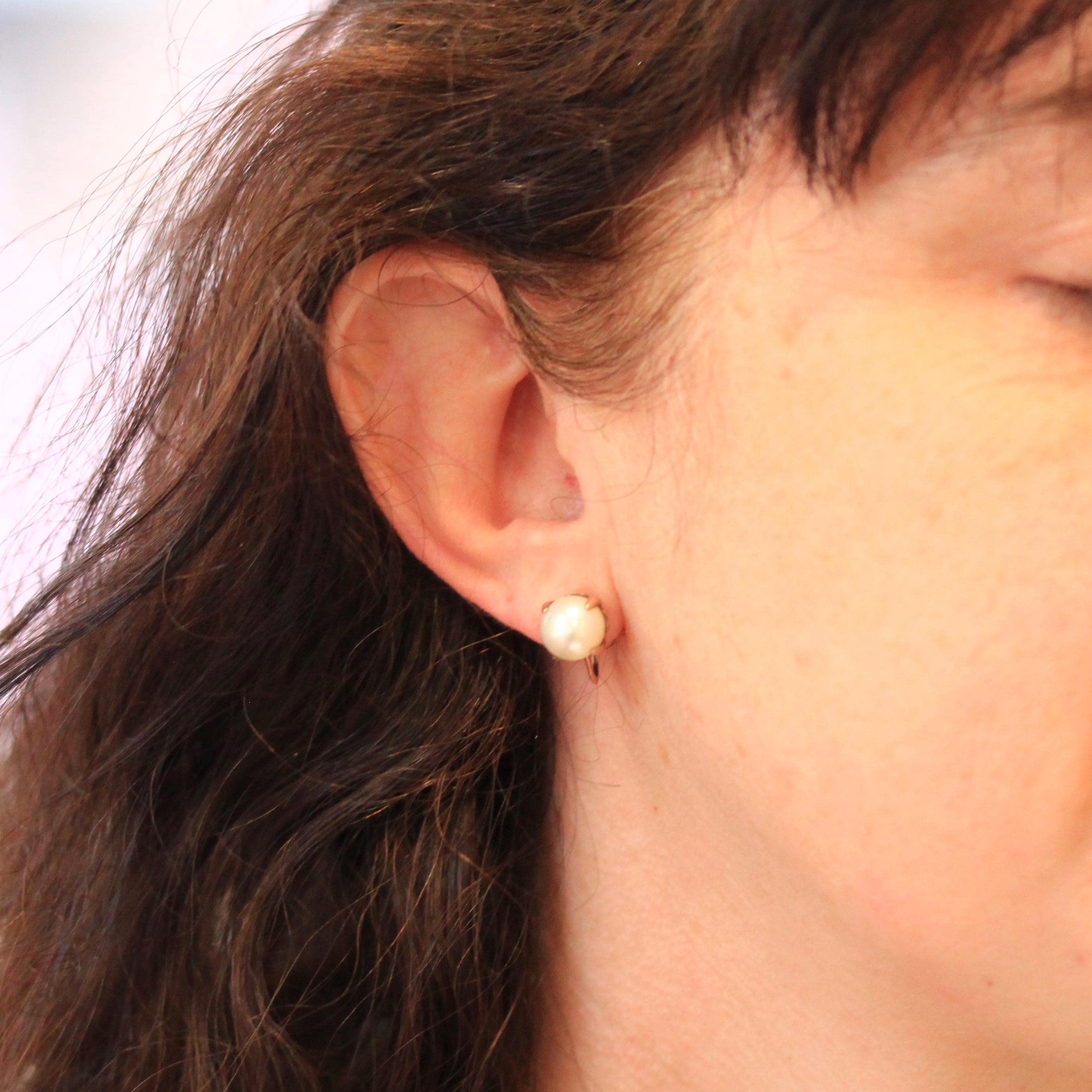 Vintage Cultured Pearl Earrings - Mid Century 10k Yellow Gold Round White Organic Gem Screw Backs - Circa 1940s Fine June Birthstone Jewelry