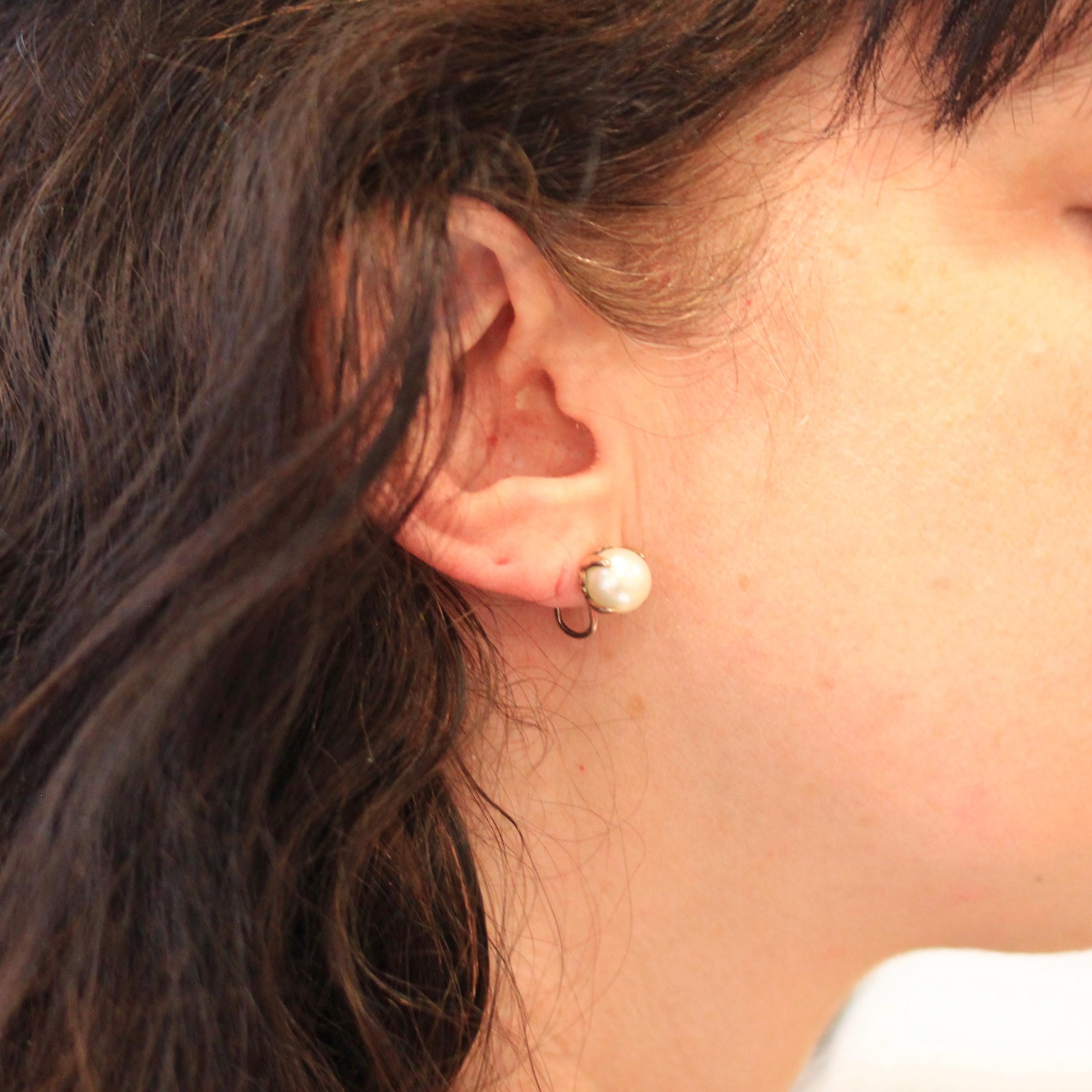 Vintage Cultured Pearl Earrings - Mid Century 10k Yellow Gold Round White Organic Gem Screw Backs - Circa 1940s Fine June Birthstone Jewelry