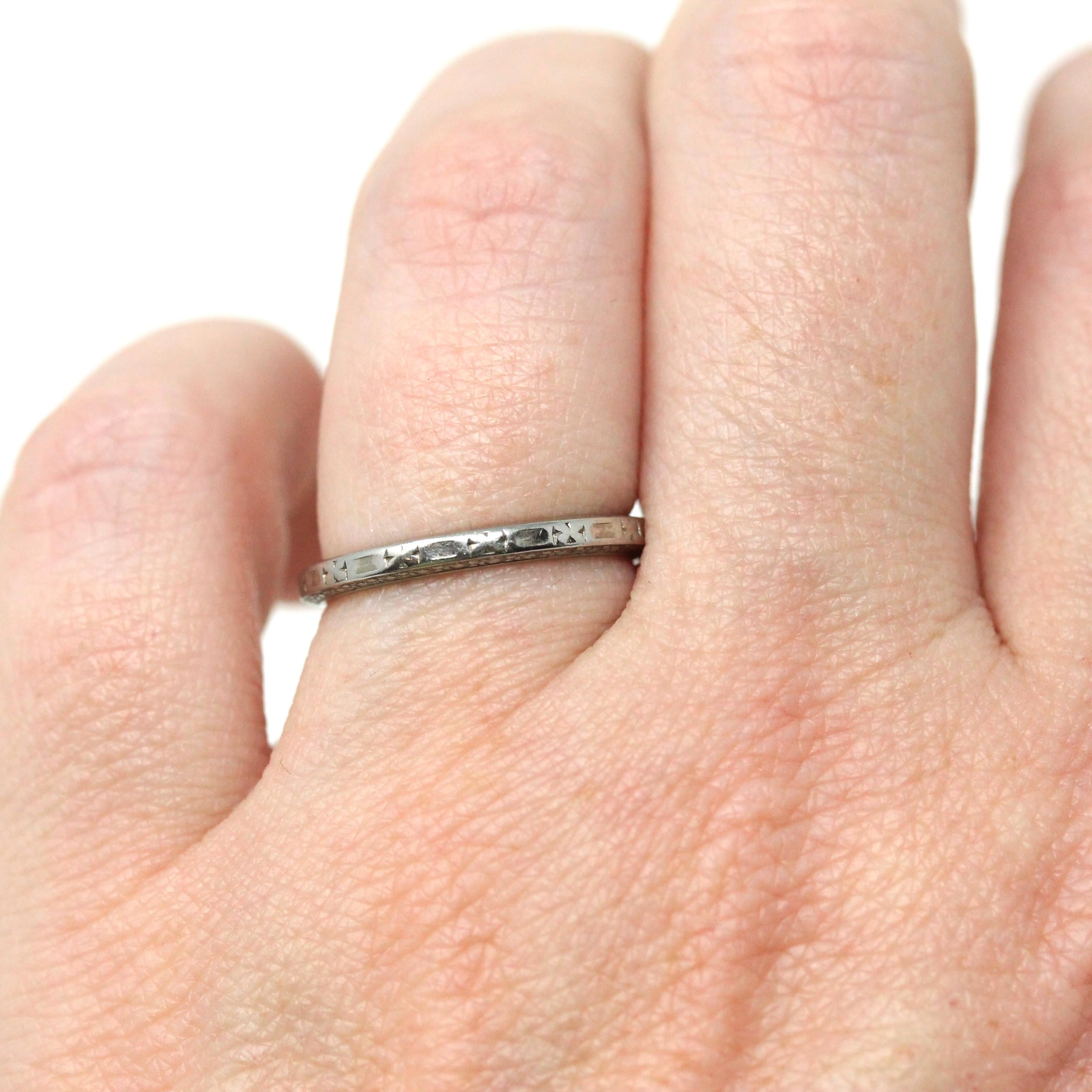 Vintage Wedding Band - Art Deco 18k White Gold Byard F Brogan Inscribed Eternity Ring - Dated 1935 Size 5 Bridal Unisex Fine 30s Era Jewelry
