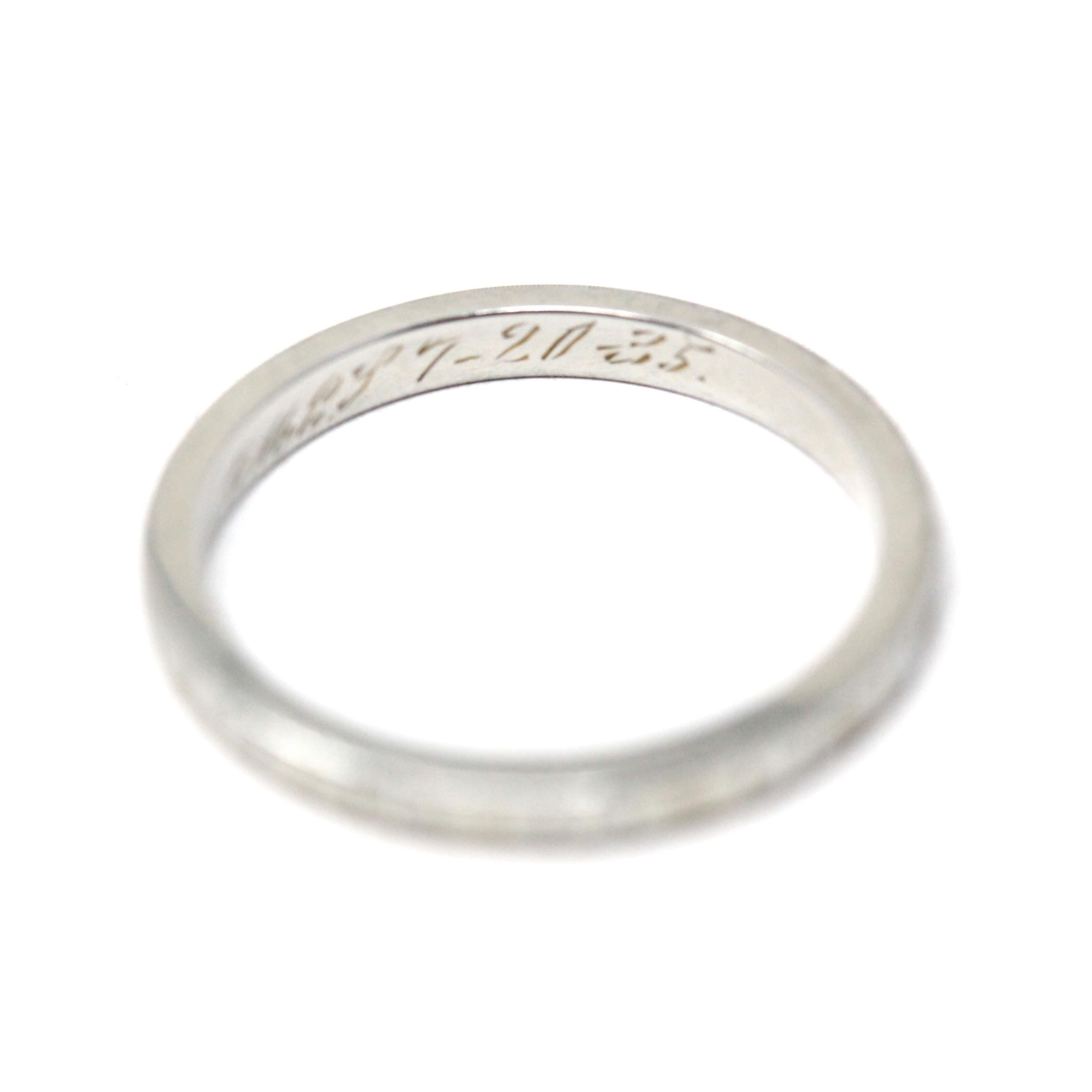 Vintage Wedding Band - Art Deco 18k White Gold Byard F Brogan Inscribed Eternity Ring - Dated 1935 Size 5 Bridal Unisex Fine 30s Era Jewelry