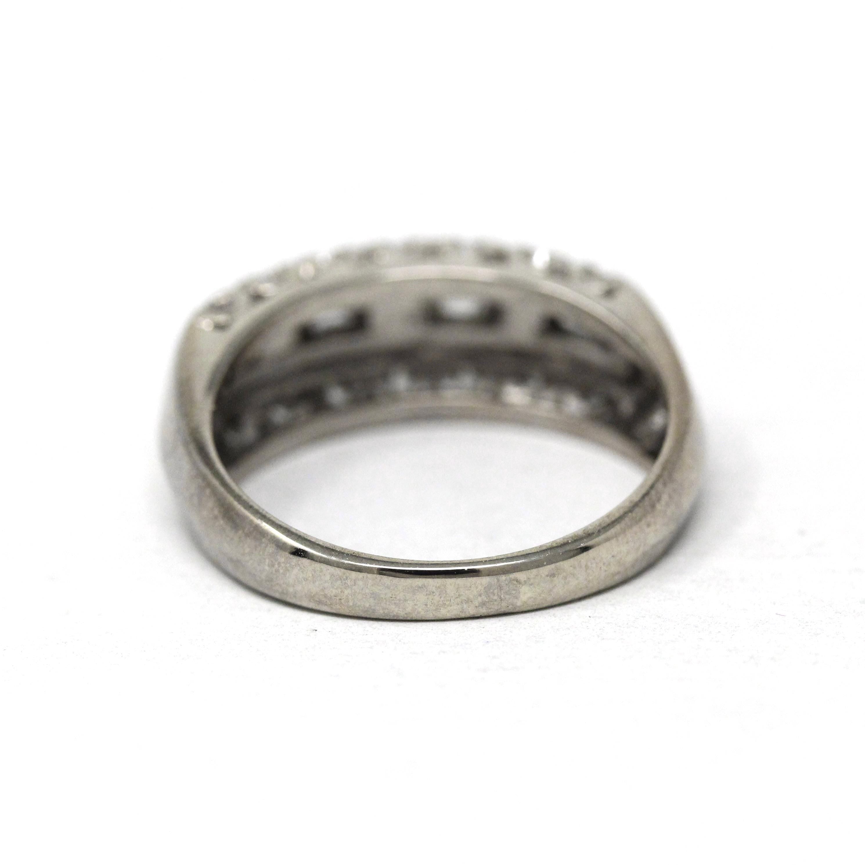 Mid Century Diamond Ring - Vintage 14k White Gold Natural Baguette Gemstones Wedding Band - Circa 1950s Size 5 1/4 Stacking Fine 50s Jewelry