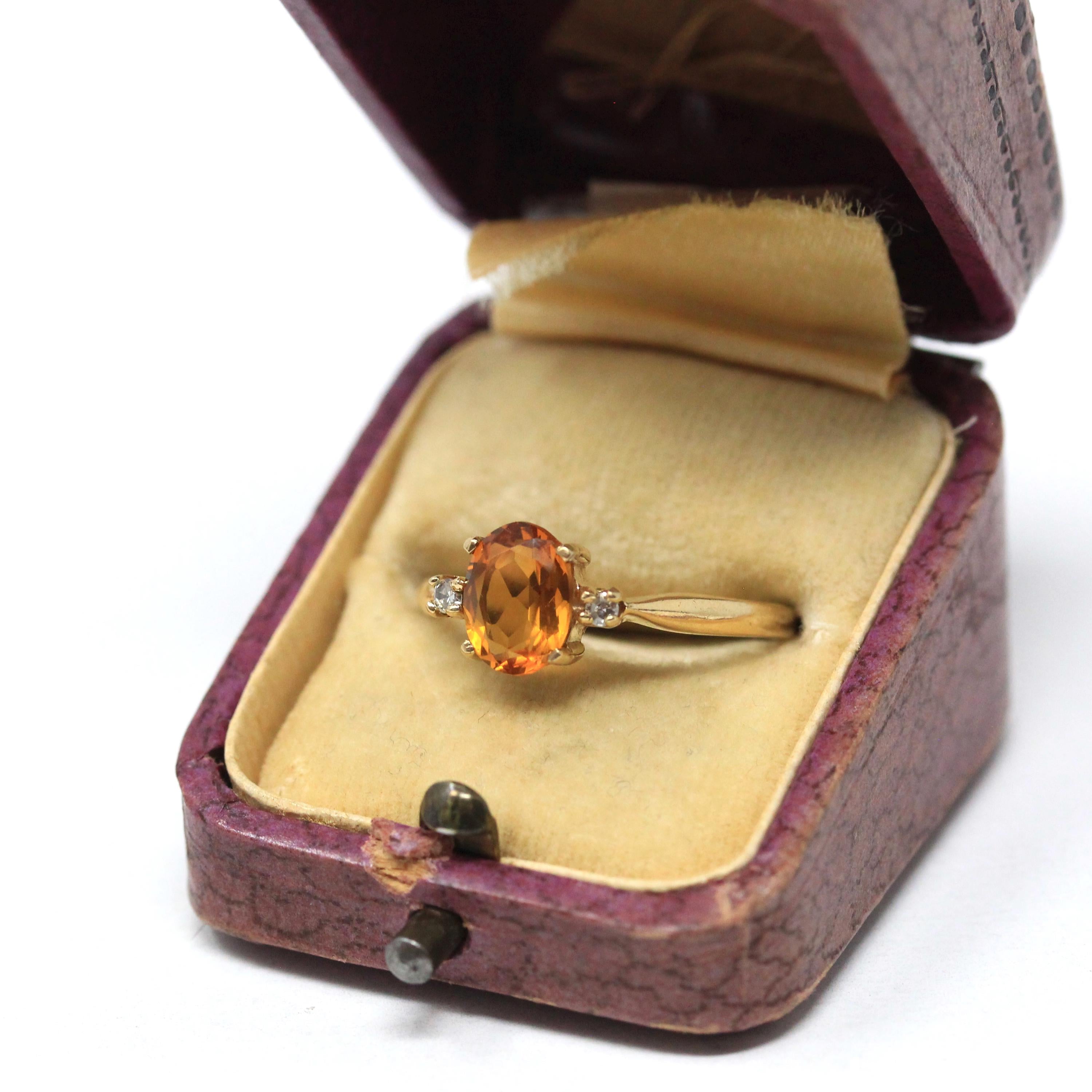 Citrine & Diamond Ring - Estate 10k Yellow Gold Oval Faceted 1.13 CT Gem - Circa 1990s Era Size 8.25 November Birthstone Fine Accent Jewelry