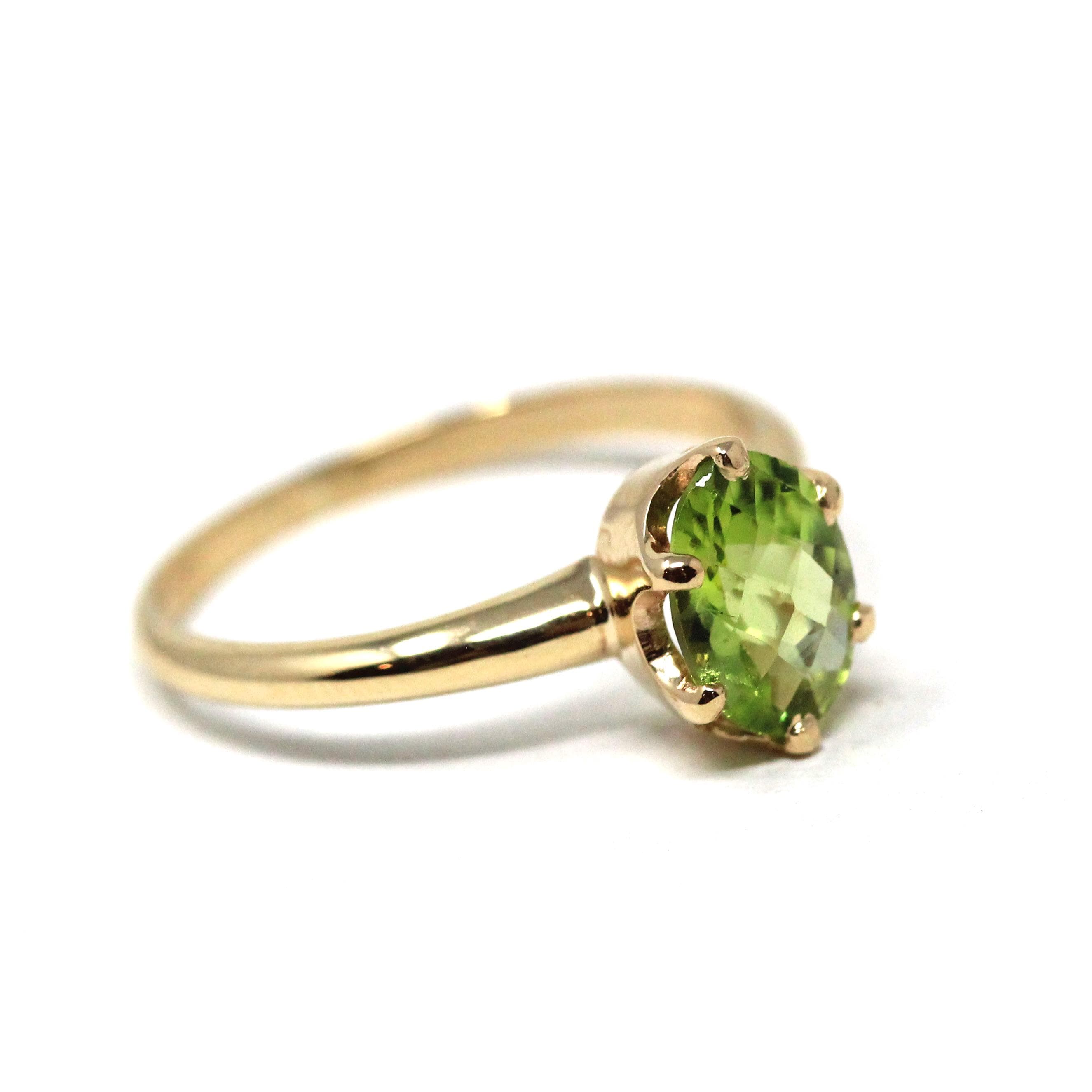 Estate Peridot Ring - Modern Era 14k Yellow Gold Natural Green Gemstone Solitaire - Vintage 2000s Size 6 3/4 August Birthstone Fine Jewelry