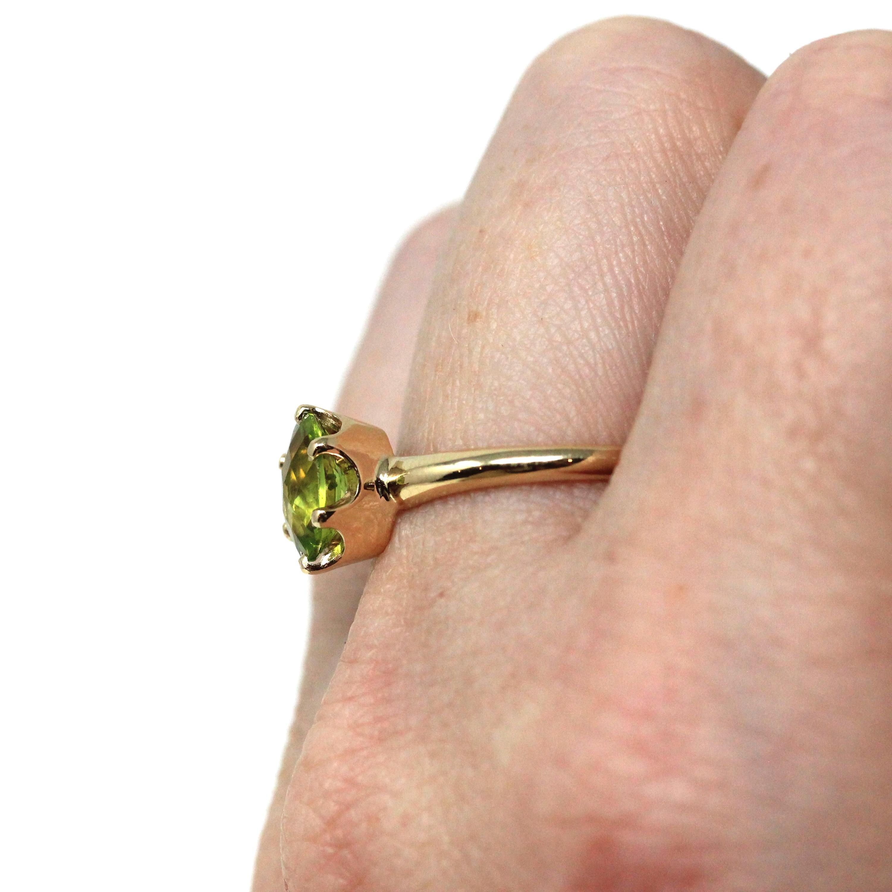 Estate Peridot Ring - Modern Era 14k Yellow Gold Natural Green Gemstone Solitaire - Vintage 2000s Size 6 3/4 August Birthstone Fine Jewelry