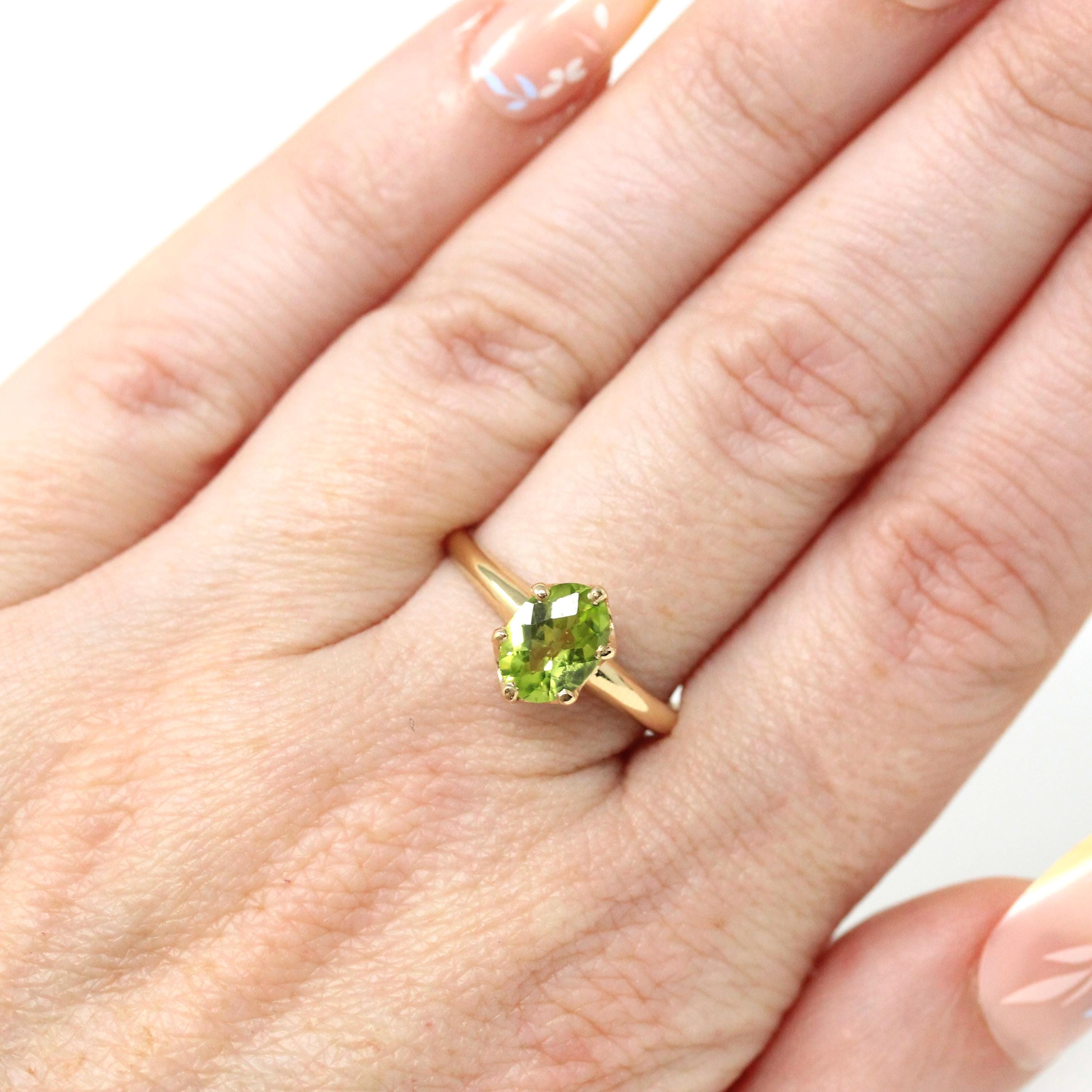 Estate Peridot Ring - Modern Era 14k Yellow Gold Natural Green Gemstone Solitaire - Vintage 2000s Size 6 3/4 August Birthstone Fine Jewelry