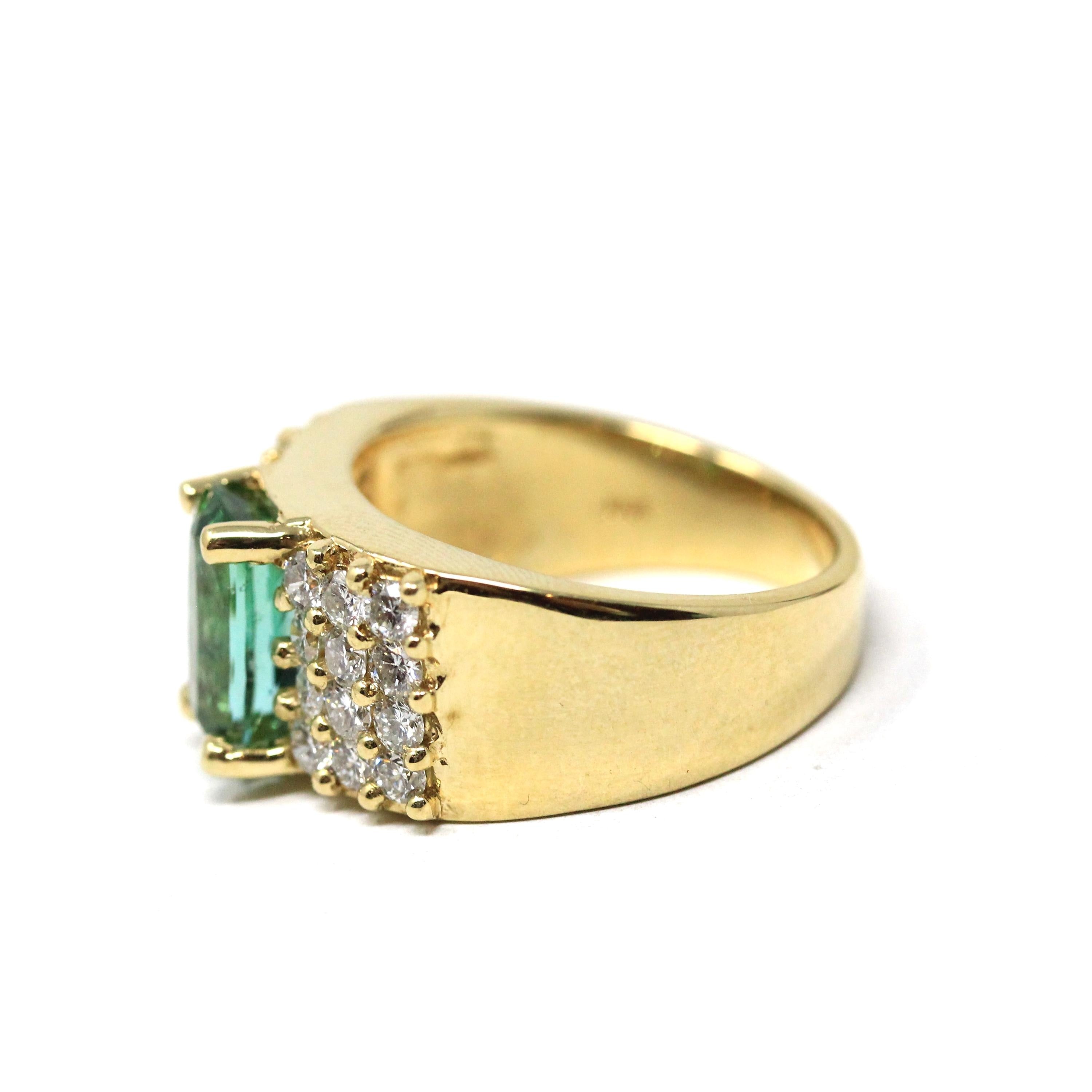 Tourmaline & Diamond Ring - Modern Era 18k Yellow Gold Natural Green Gemstone Statement - Estate Size 7 Bold October Birthstone Fine Jewelry