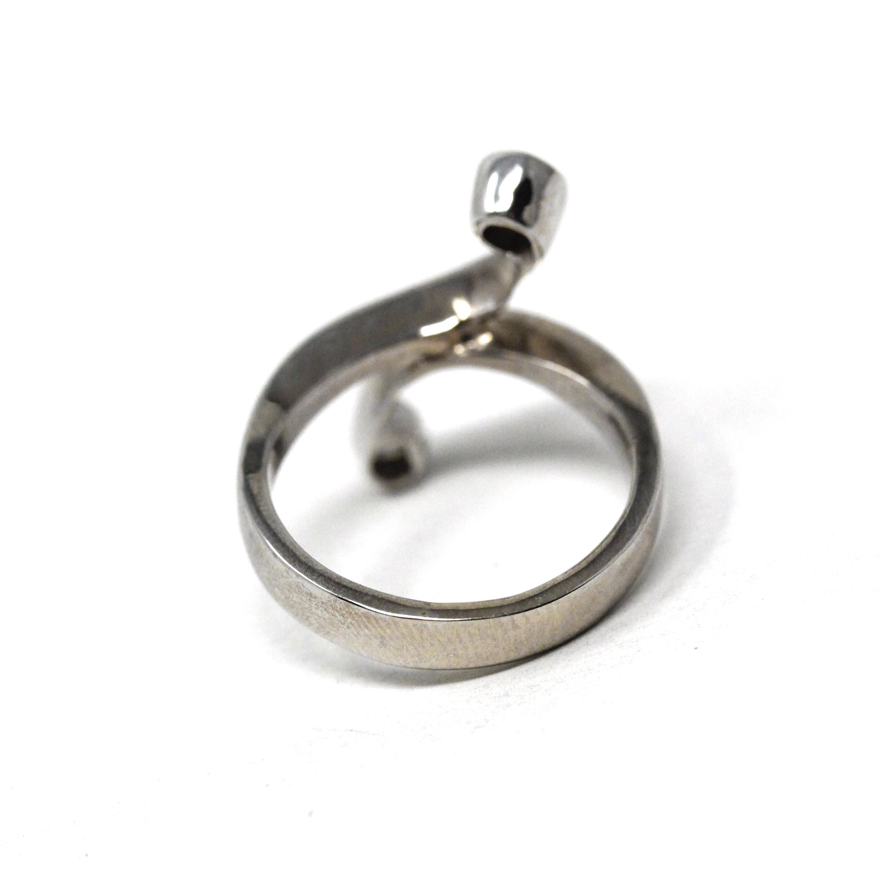 Diamond Bypass Ring - Estate 14k White Gold .12 CTW Bypass Band - Modern 2000s Size 3 1/2 Swoop Swirl April Birthstone Freeform Fine Jewelry