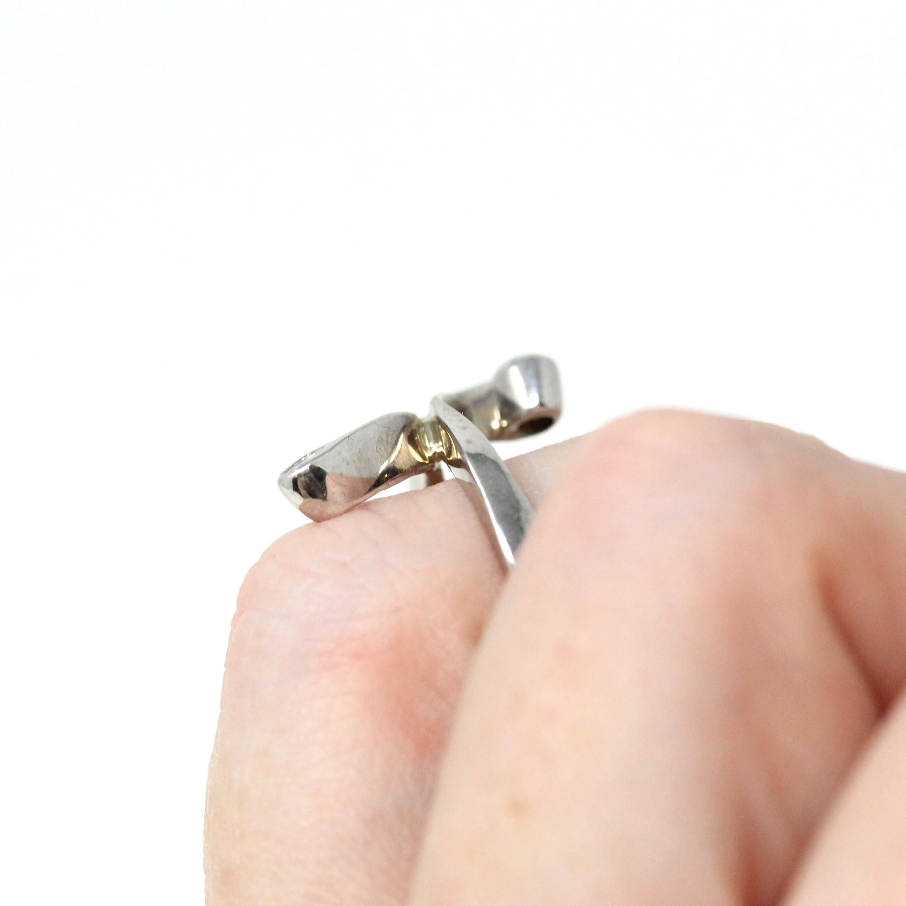 Diamond Bypass Ring - Estate 14k White Gold .12 CTW Bypass Band - Modern 2000s Size 3 1/2 Swoop Swirl April Birthstone Freeform Fine Jewelry