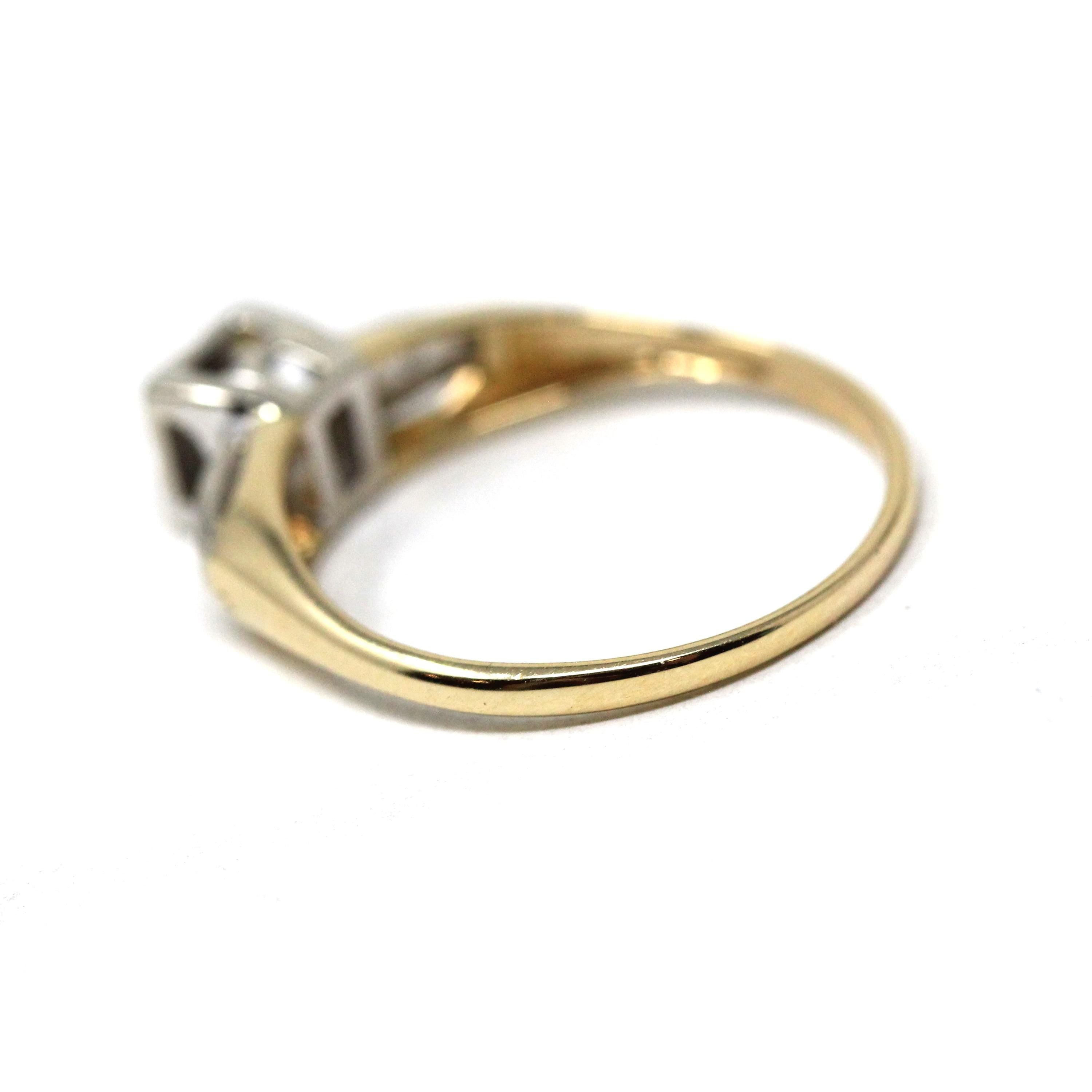 Vintage Diamond Ring - Mid Century 14k Yellow & White Gold .07 CTW Natural Solitaire Engagement - Circa 50s Size 6.75 Illusion Fine Jewelry