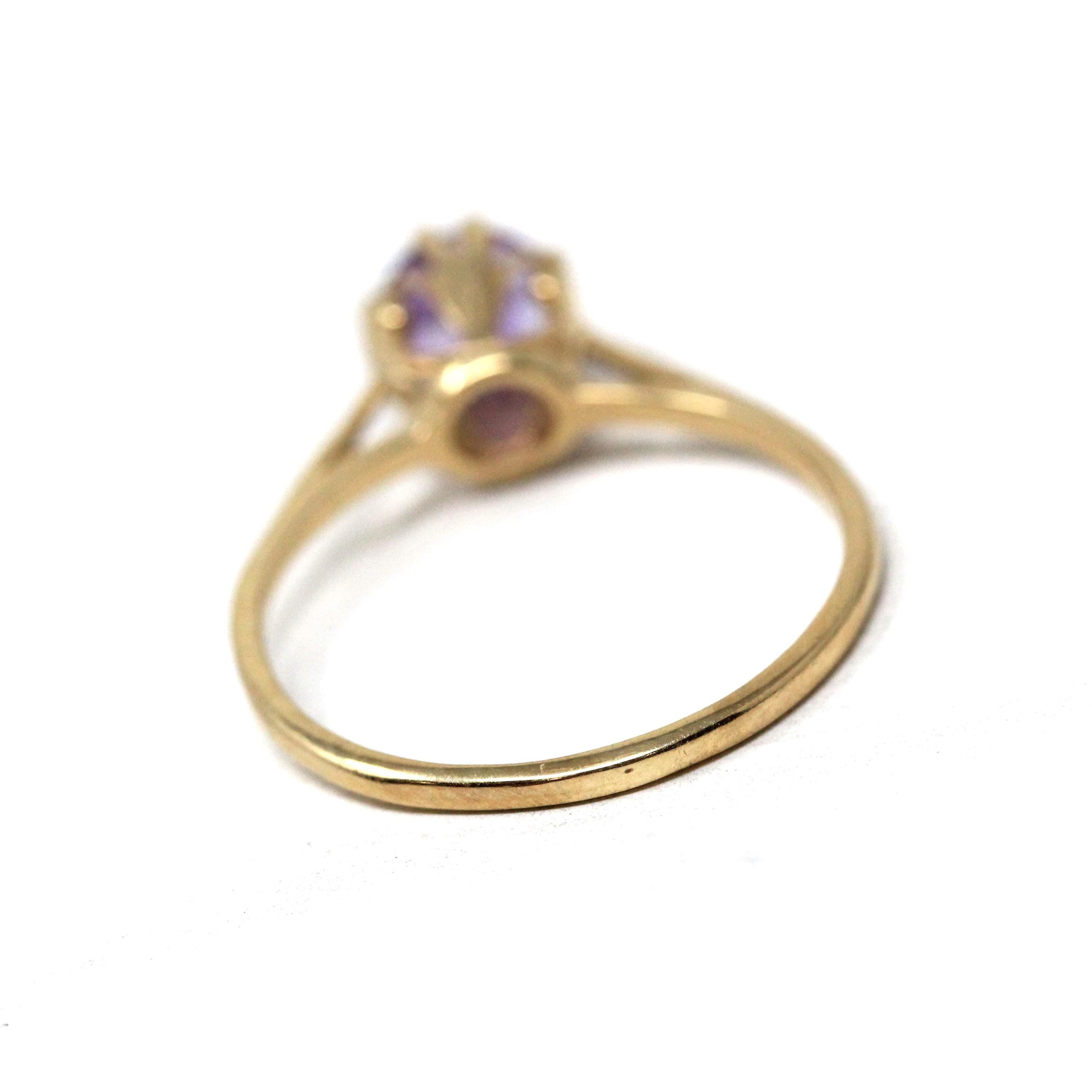 Estate Amethyst Ring - Modern 10k Yellow Gold Round Faceted .60 CT Purple Gemstone - Circa 2000s Size 7 3/4 February Birthstone Fine Jewelry