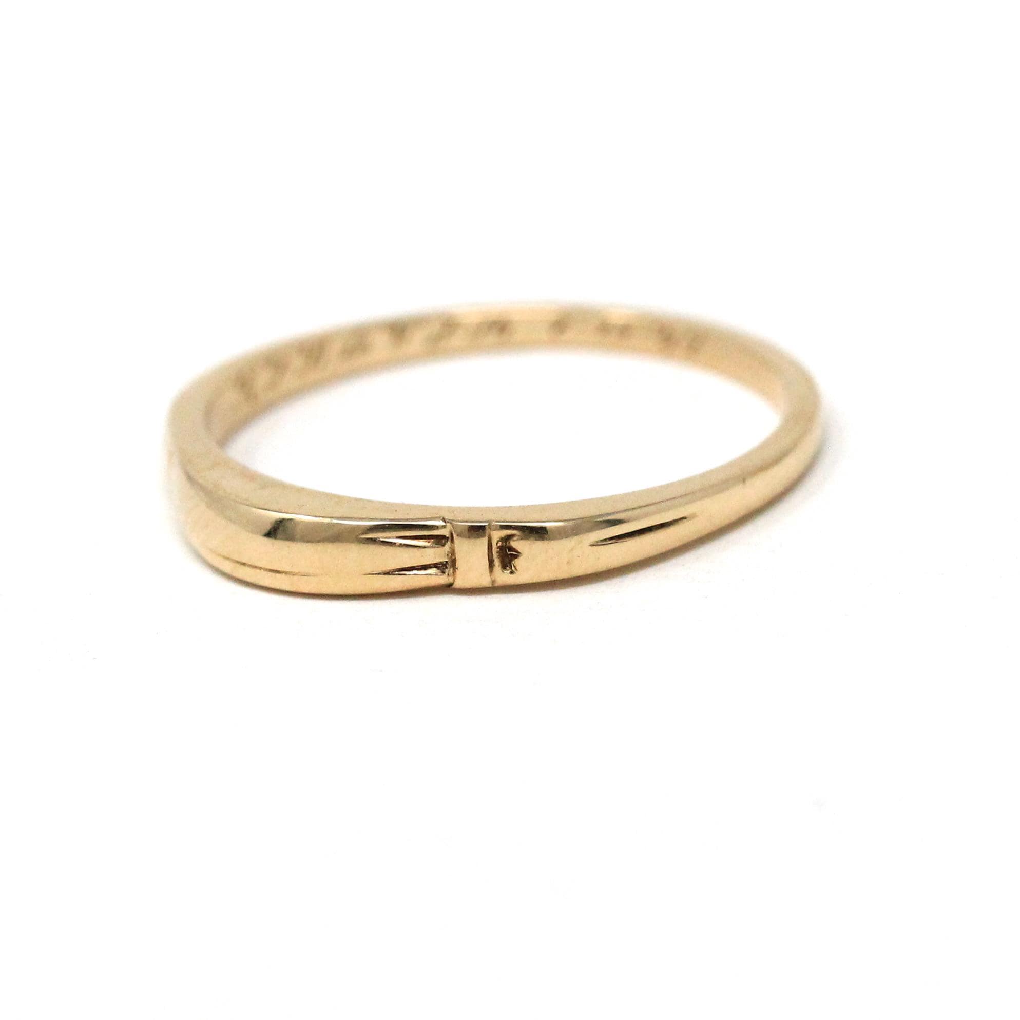 Vintage Buckle Band - Mid Century 14k Yellow Gold Minimalist Wedding Ring - Vintage Dated 7-15-1947 Size 6 Loyalty Symbolism Fine Jewelry