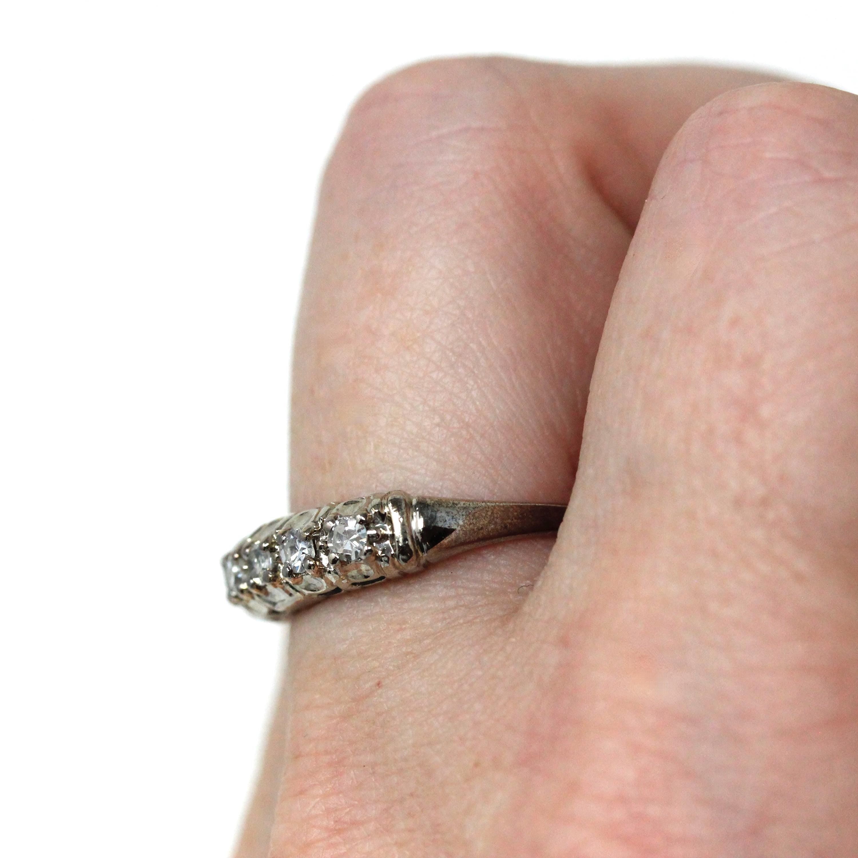 Diamond Wedding Band - Vintage 14k White Gold Natural .22 CTW Ring - Mid Century Circa 1950s Era Size 6 1/2 Stacking Fine Bridal Jewelry