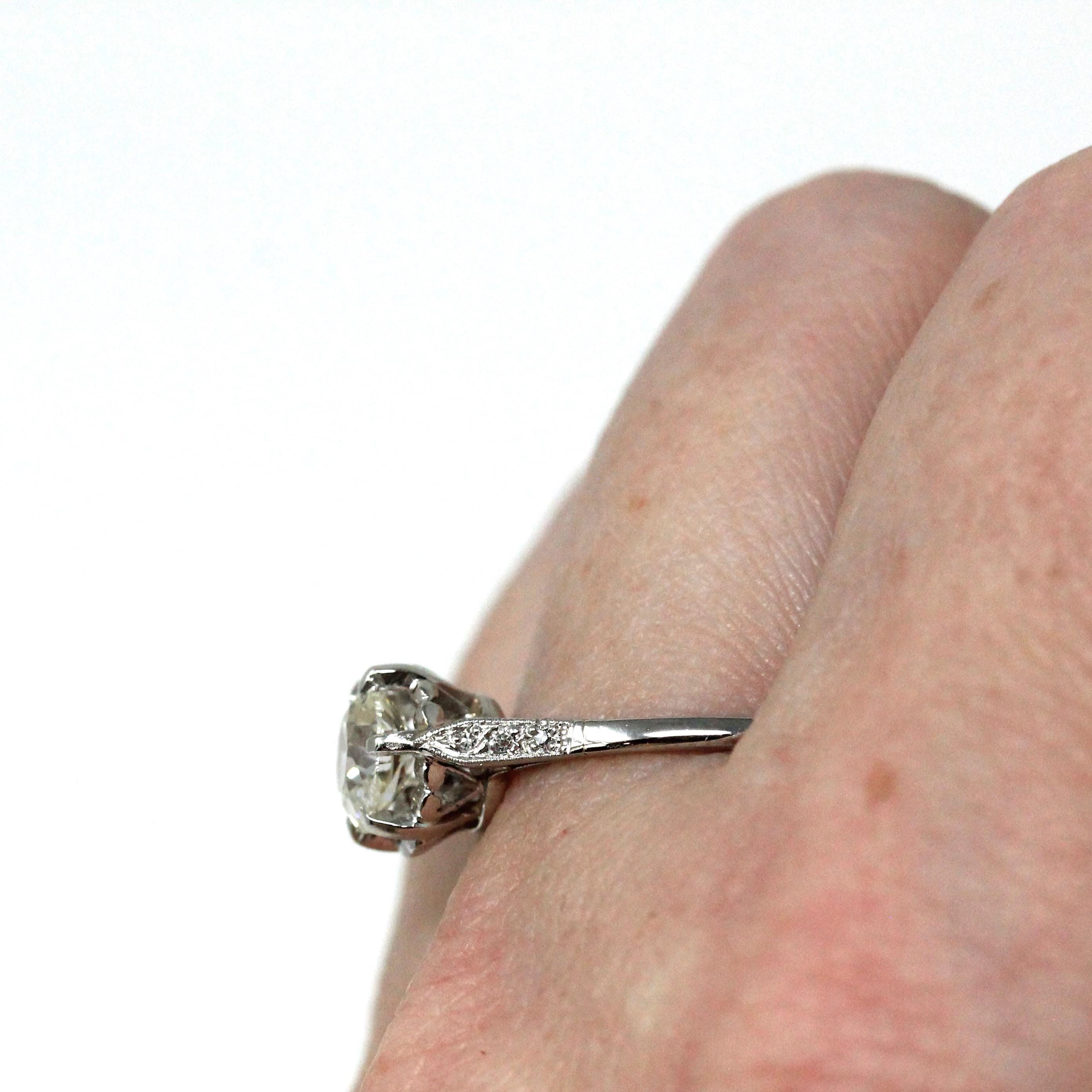 Vintage Engagement Ring - Art Deco Platinum .84 CT Old European Cut Diamond Statement - Circa 1930s Size 8 Bridal Fine GIA Report Jewelry