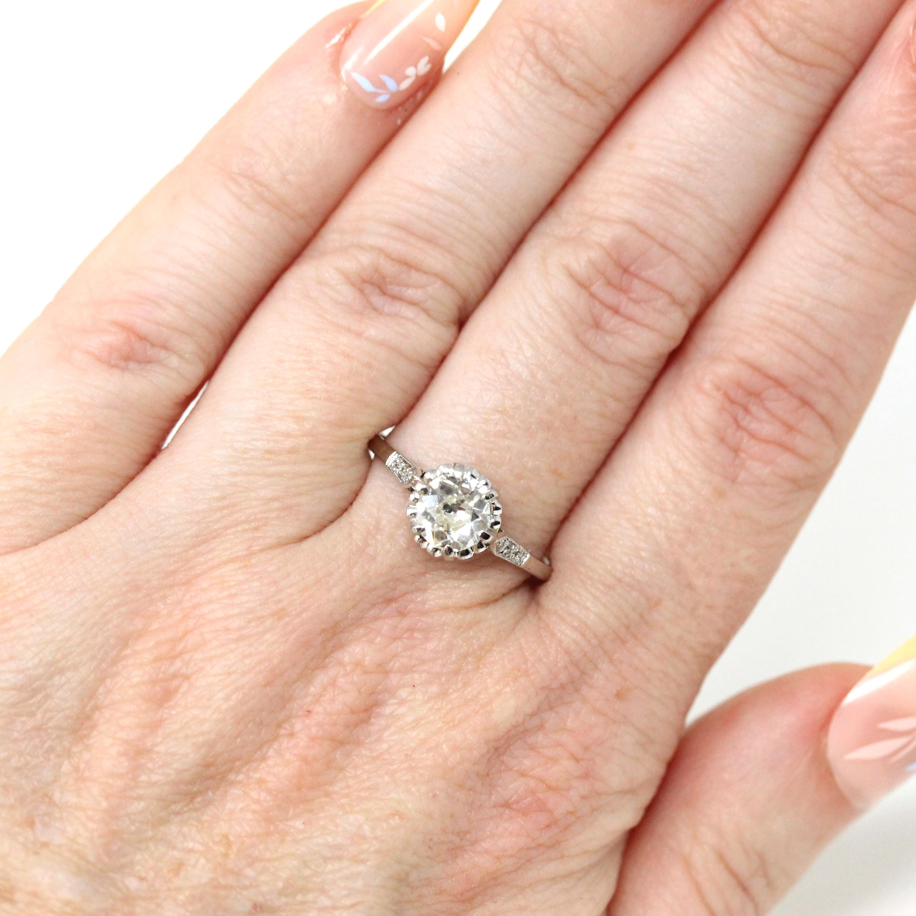 Vintage Engagement Ring - Art Deco Platinum .84 CT Old European Cut Diamond Statement - Circa 1930s Size 8 Bridal Fine GIA Report Jewelry