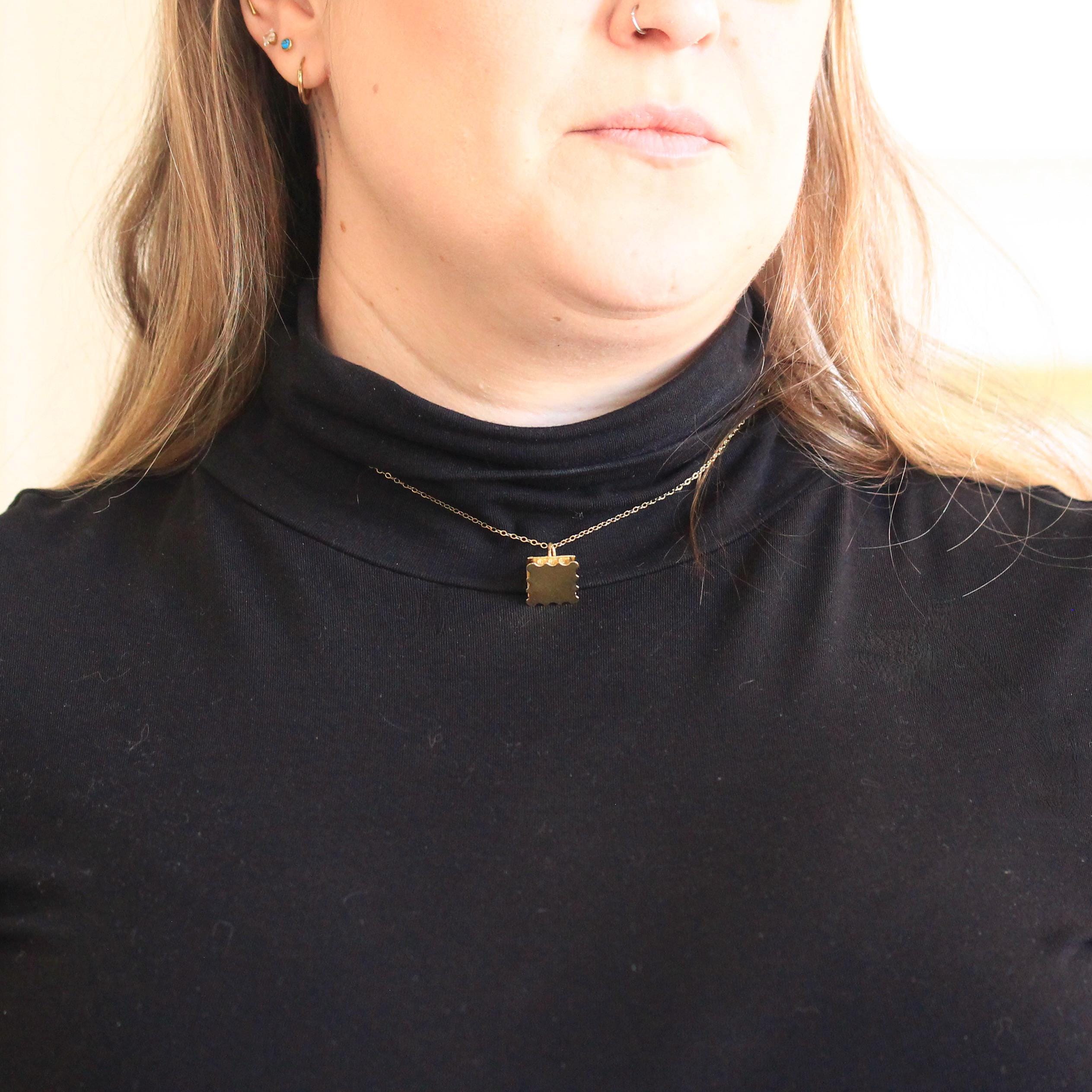 Swiss Chalet Charm - Mid Century 18k Yellow Gold Pendant Quirky Necklace - Vintage Circa 1940s Honeymooners Enamel Mountain Cabin Jewelry