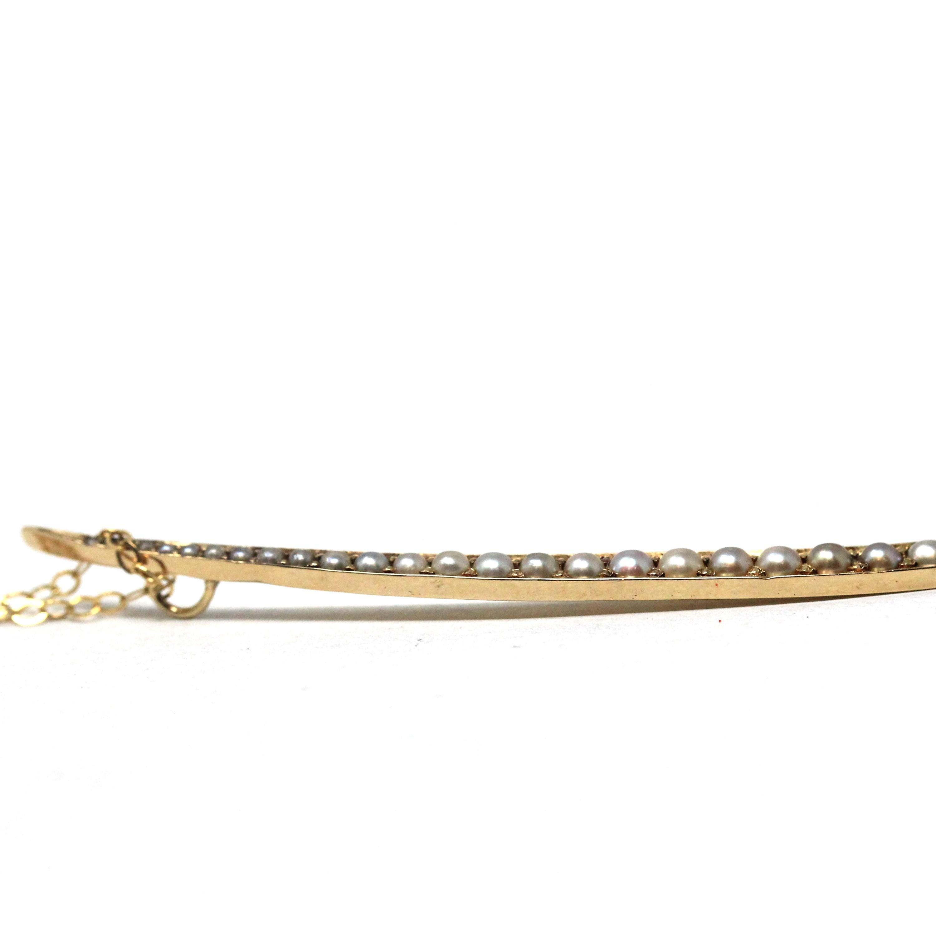 Antique Crescent Moon Pendant - Edwardian 14k Yellow Gold Seed Pearls Conversion Pendant - Circa 1910s Era Fine Dainty Celestial Jewelry