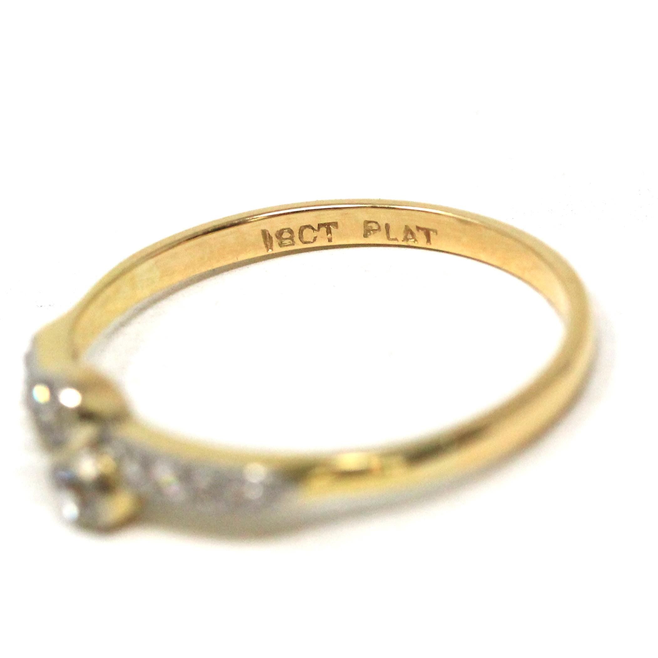 Vintage Toi Et Moi Ring - Mid Century 18k Yellow Gold Platinum Bypass Natural Diamond Engagement Band - Circa 1950s Era Size 8 Fine Jewelry