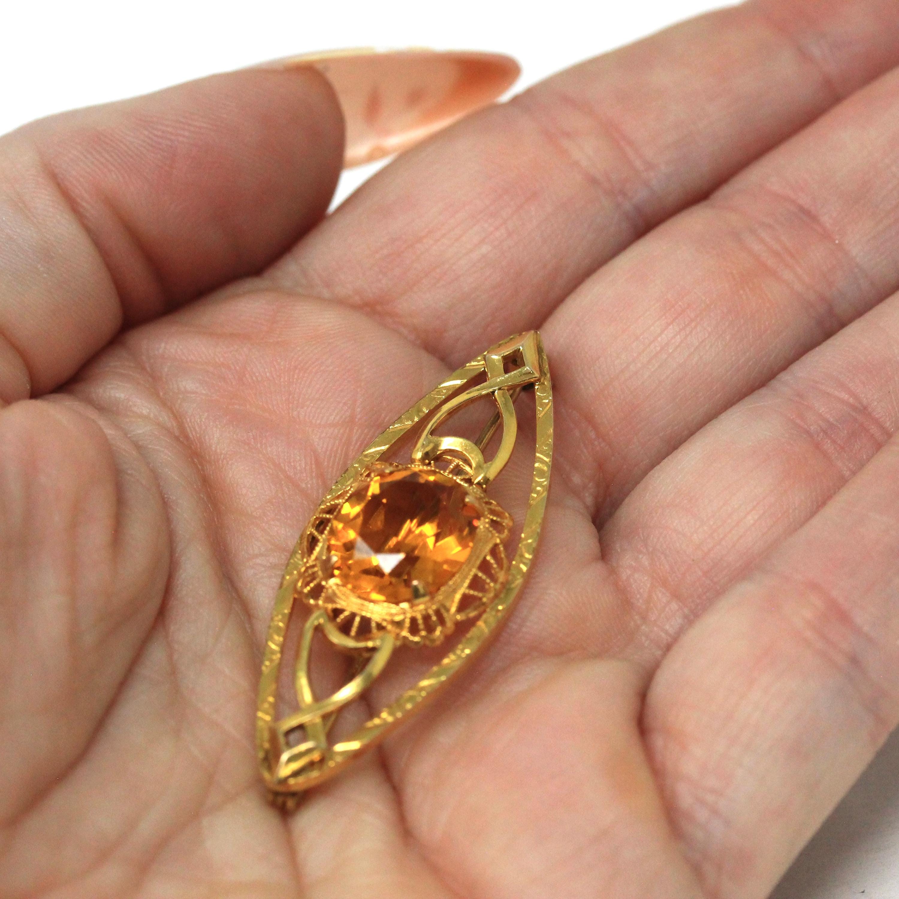 Simulated Citrine Brooch - Art Deco Gold Filled Vintage Yellow Glass Gemstone Pin - Circa Late 1930s Era Accessory Statement Fashion Jewelry