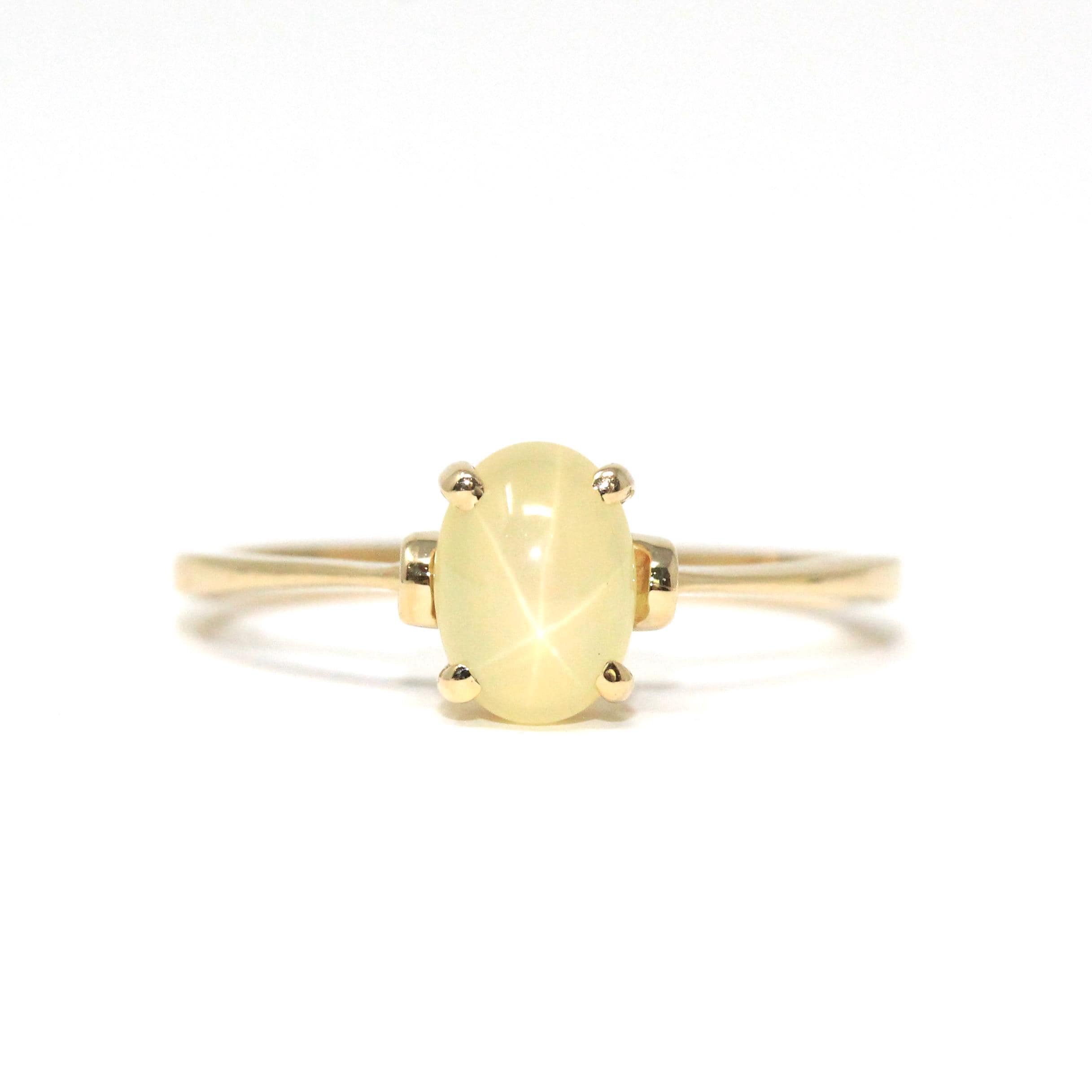Created Yellow Star Sapphire Ring - Retro 14k Yellow Gold 1.25 CT Stone - Vintage Circa 1960s Era Size 6.25 Solitaire September Fine Jewelry