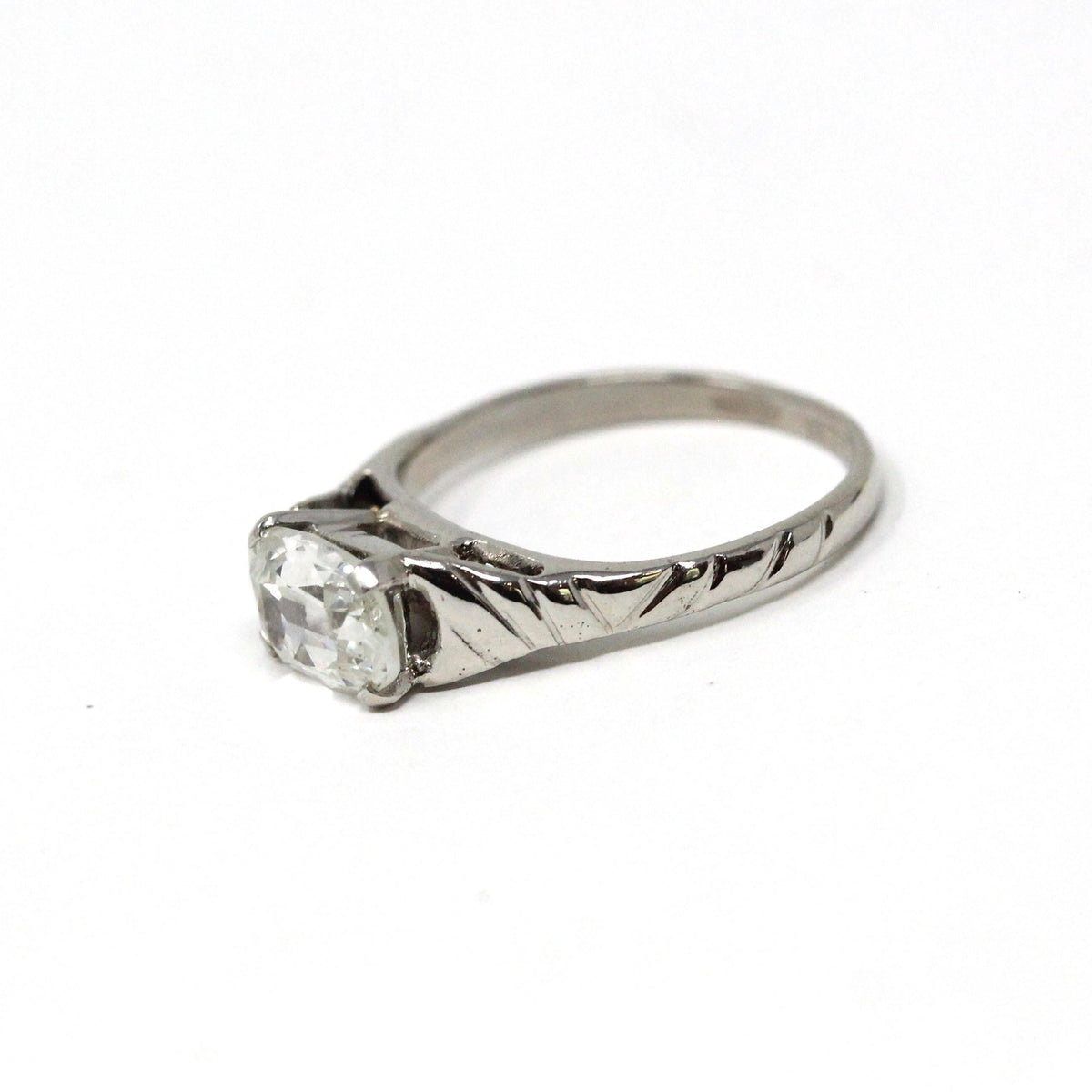 Antique 1.01 Carat Diamond Ring - Edwardian Platinum Oval East West Solitaire - Early 1900s Size 4 1/4 Fine GIA Report Engagement Jewelry