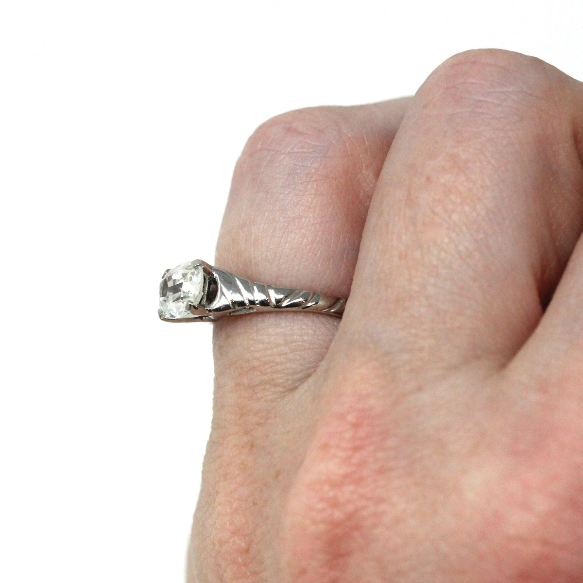 Antique 1.01 Carat Diamond Ring - Edwardian Platinum Oval East West Solitaire - Early 1900s Size 4 1/4 Fine GIA Report Engagement Jewelry
