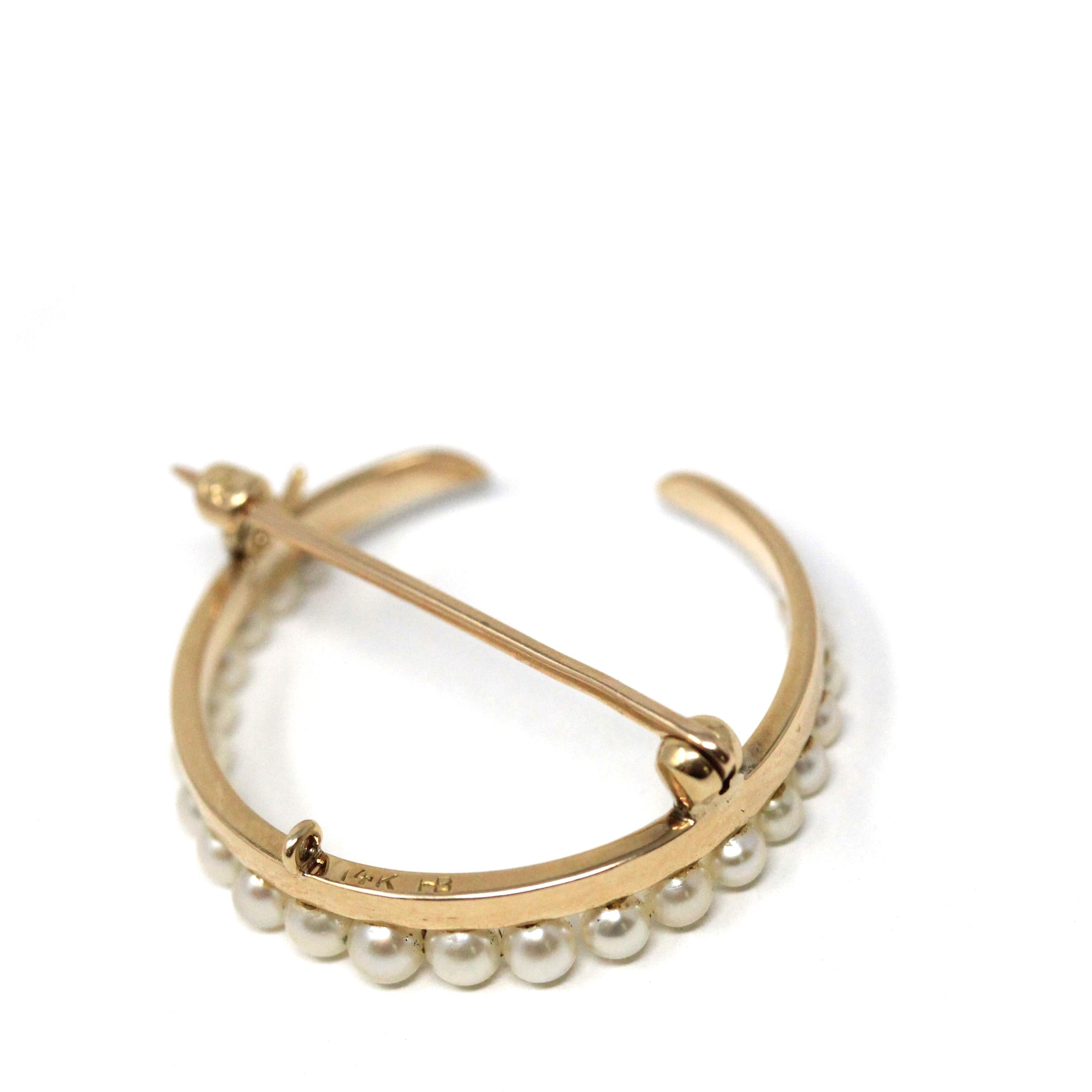Antique Moon Brooch - Edwardian 14k Yellow Gold Natural Seed Pearl Gemstones - Vintage Circa 1910s Crescent Celestial Pin Fine Jewelry