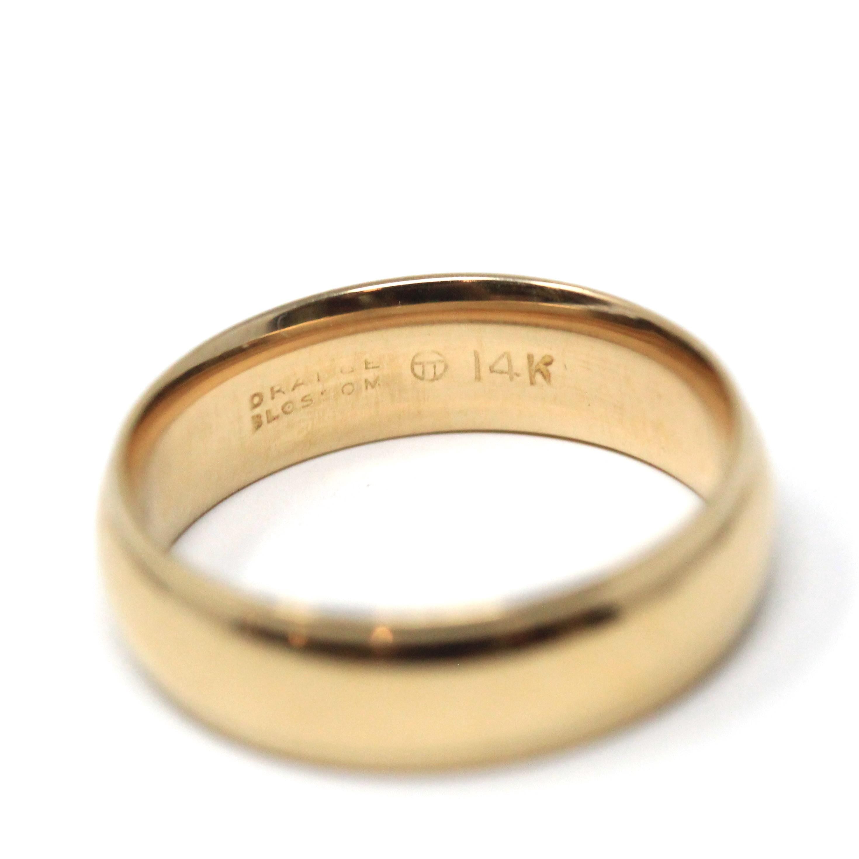 Vintage Wedding Band - Retro 14k Yellow Gold 5.5 MM Plain Comfort Fit Ring - Circa 1960s Era Size 6 Unisex Traub Fine Bridal Jewelry