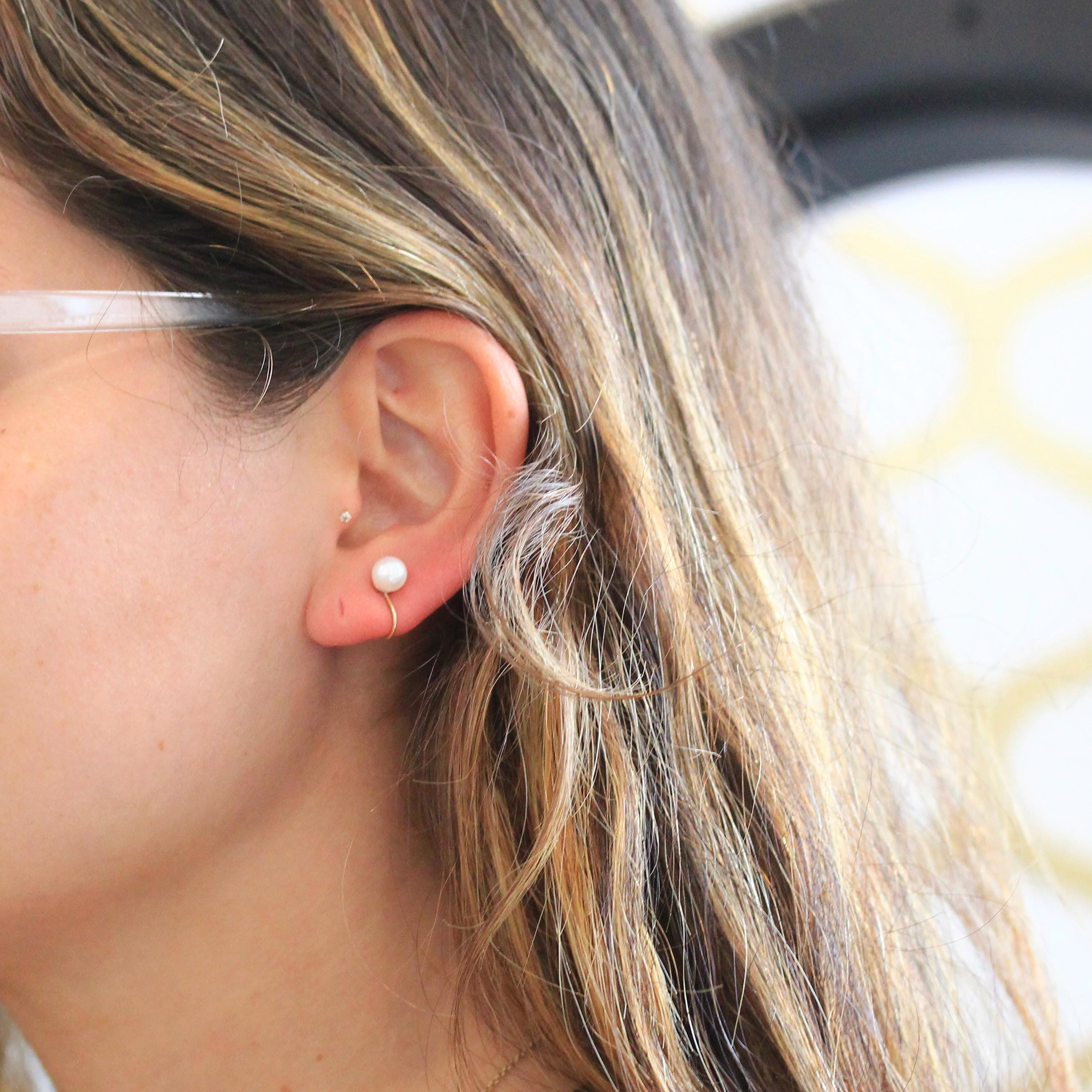 Cultured Pearl Earrings - Mid Century 14k Yellow Gold Round White Organic Gem Screw Backs - Vintage Circa 1940s Era June Birthstone Jewelry