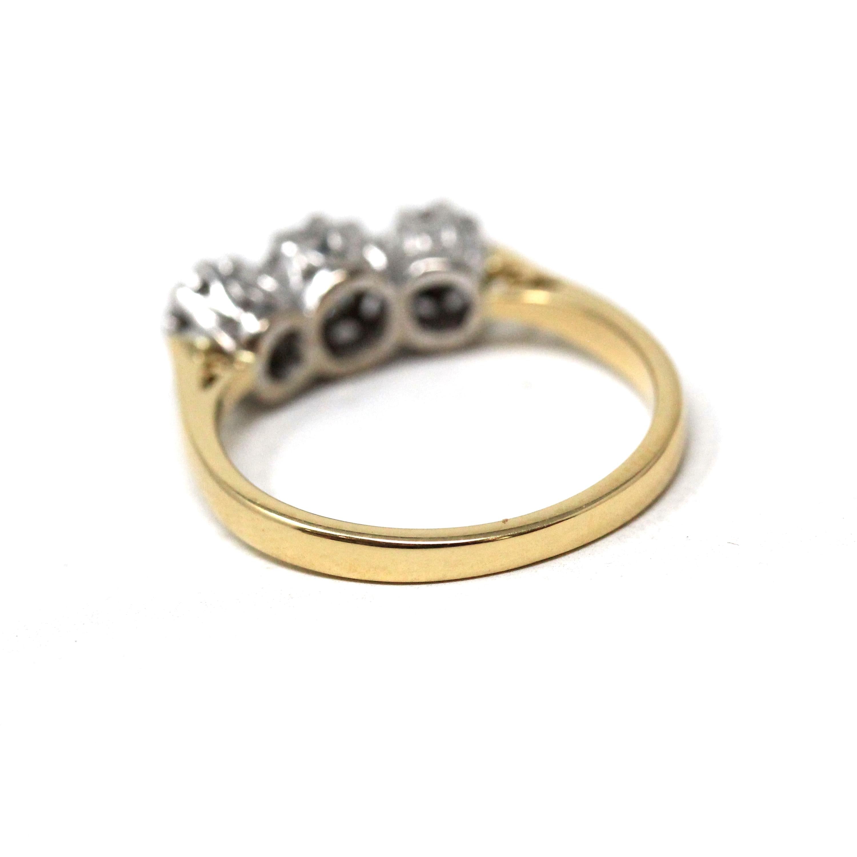 Star-Incised Diamond Ring - Vintage 18k Yellow & White Gold .28 CTW Wedding Band - Estate Circa 1988 English Anniversary 2 Tone Fine Jewelry