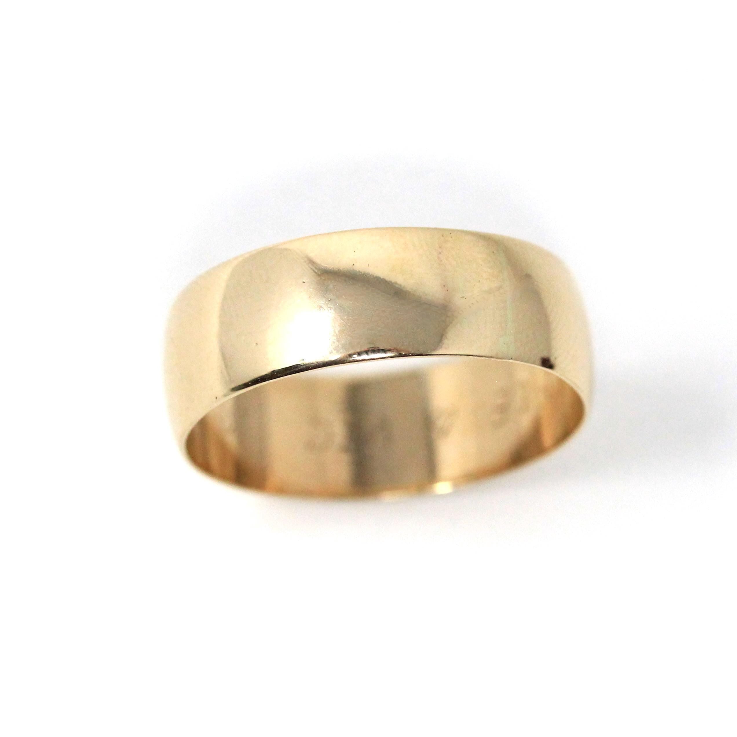 Vintage Wedding Band - Estate 10k Yellow Gold Wide Men's Unisex Stacking Cigar Ring - Modern Dated 1987 "ELE to VIC 3-16-87" Fine Jewelry