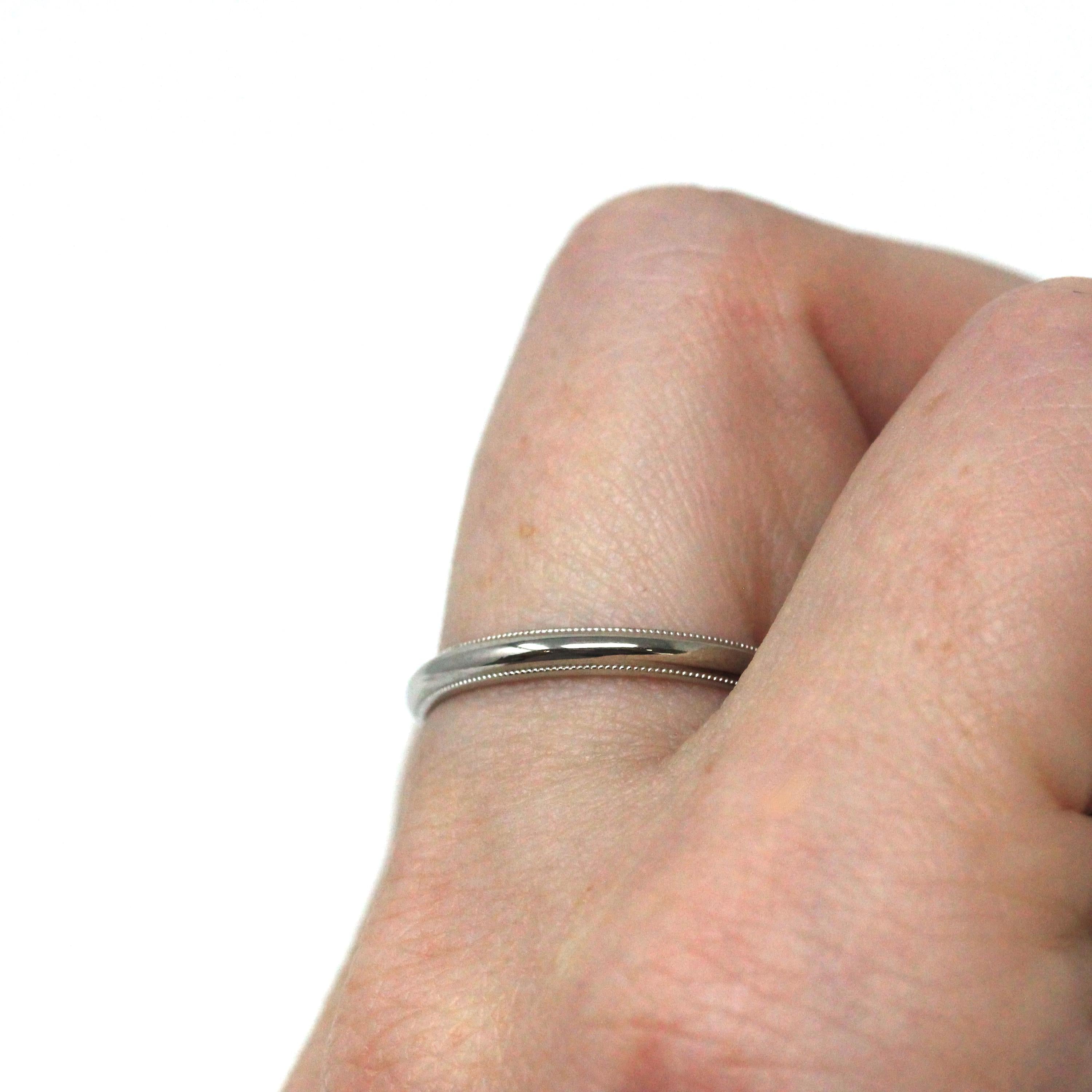 Vintage Wedding Band - Estate 14k White Gold Milgrain Eternity Designs Ring - Men's Unisex Size 7 1/2 Stacking Stylecrest Plain Fine Jewelry