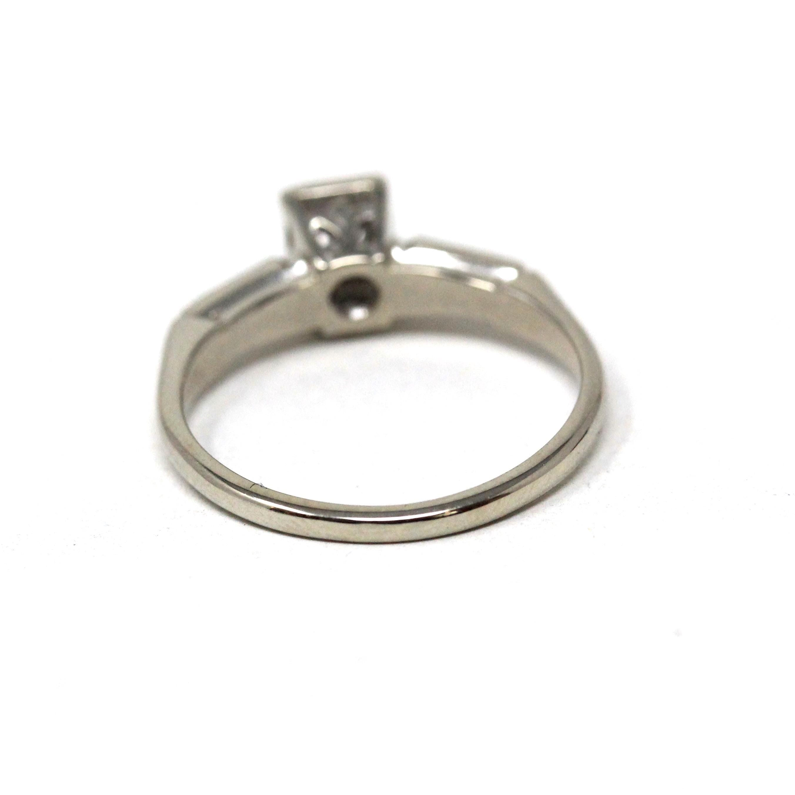 Vintage Diamond Ring - Mid Century 18k White Gold Engagement Natural Emerald Cut Gemstone Solitaire - Circa 1950s Size 4 1/2 Fine Jewelry