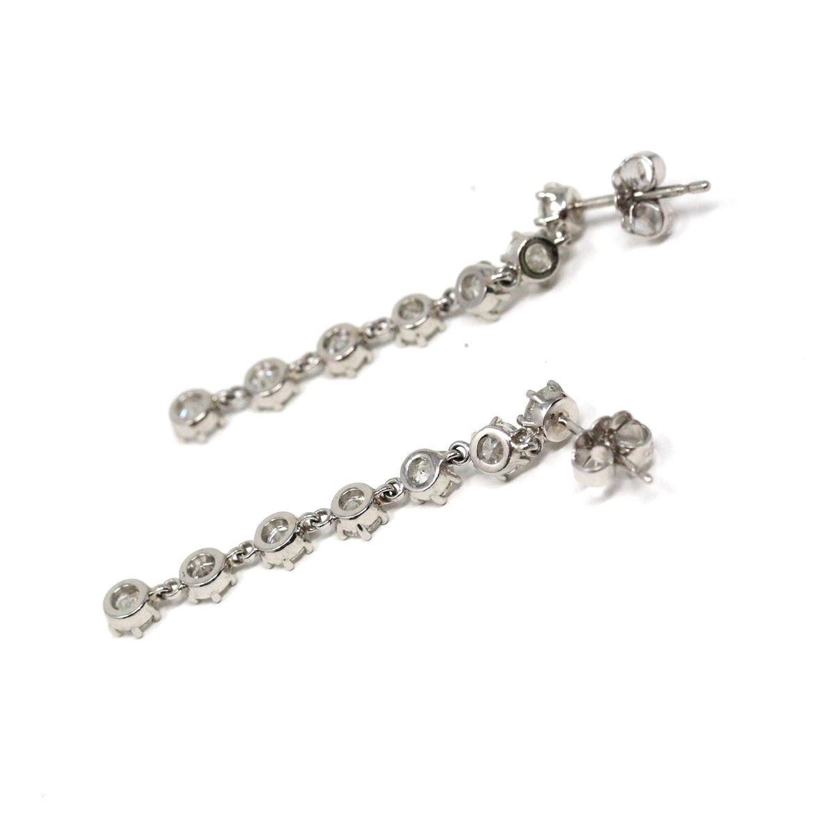 Diamond Drop Earrings - Platinum 2.60 CTW Natural Antique Old European Cut Gemstones Pierced Post - Modern Era Swinging Dangle Fine Jewelry