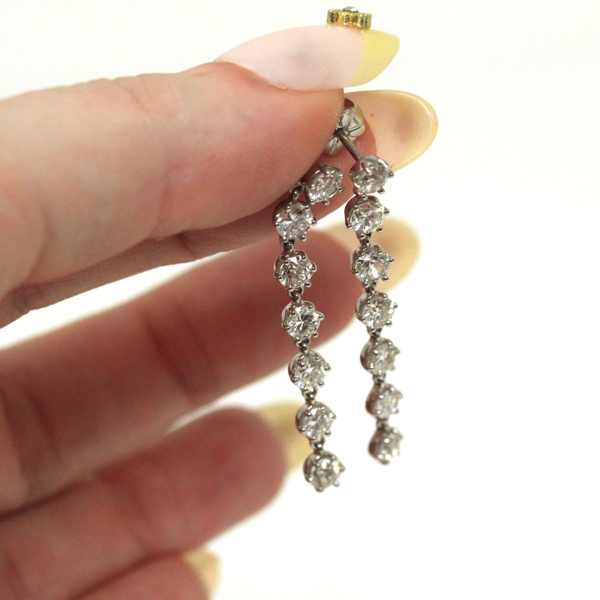 Diamond Drop Earrings - Platinum 2.60 CTW Natural Antique Old European Cut Gemstones Pierced Post - Modern Era Swinging Dangle Fine Jewelry